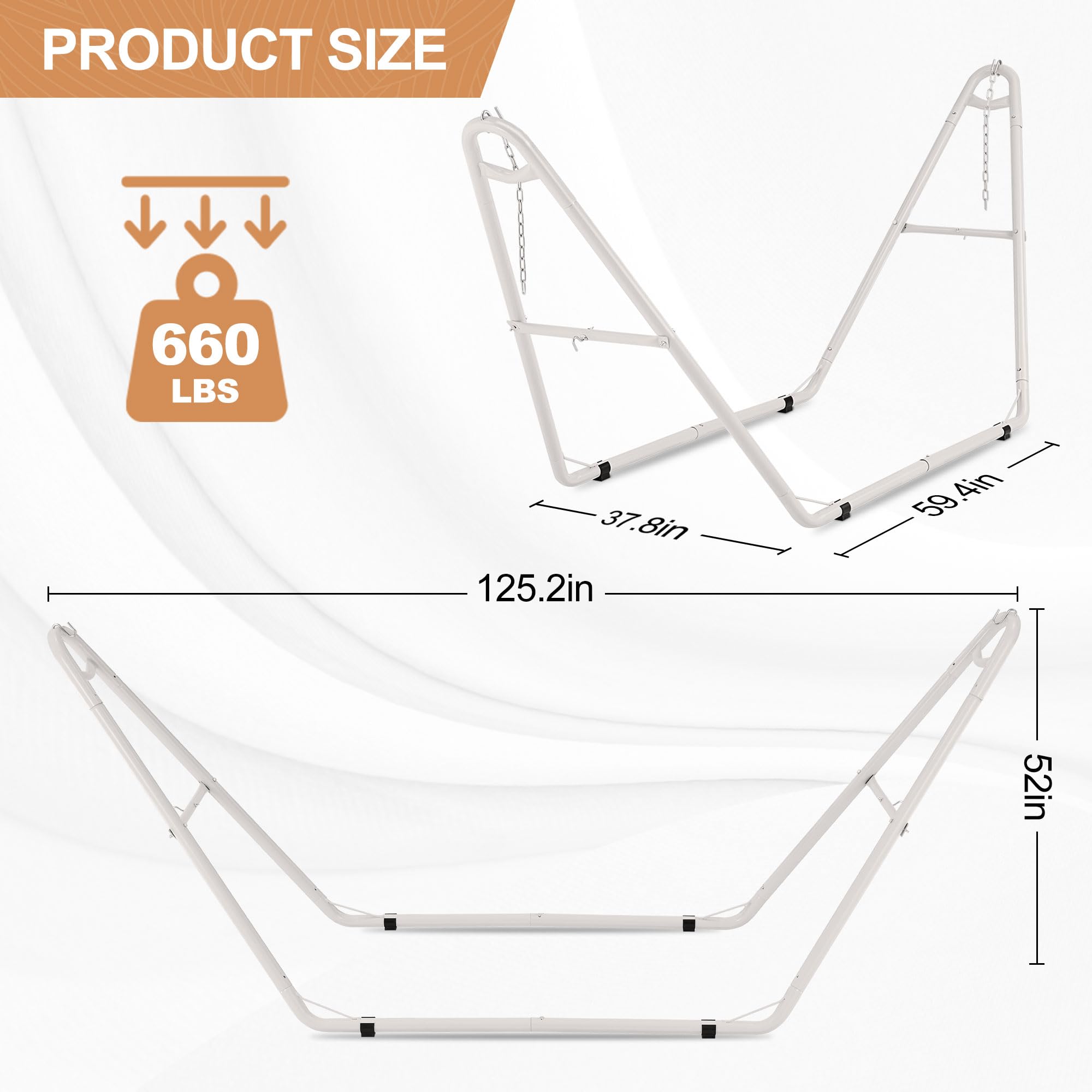 Heavy Duty Universal 2-Person Hammock Stand - 660LBS Capacity Steel Frame for 9.6-14ft Hammocks - Indoor & Outdoor Use - White - Perfect for Backyard Relaxation, Camping Trips, and Patio Lounging