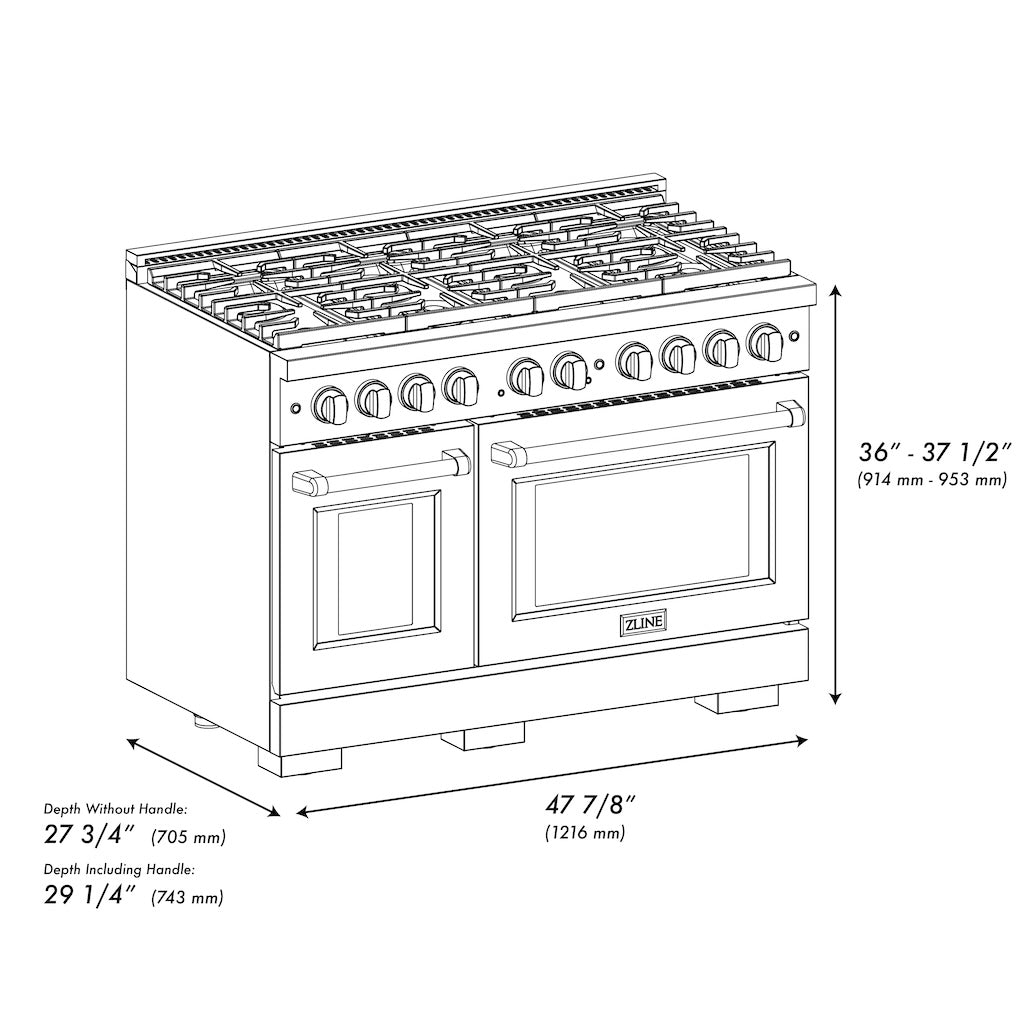 ZLINE 48-Inch 6.7 cu. ft. Double Oven Gas Range with 8-Burner Cooktop - Satin Stainless Steel & White Matte Doors (SGRS-WM-48) | Professional Kitchen Appliance for Home Chefs & Baking Enthusiasts