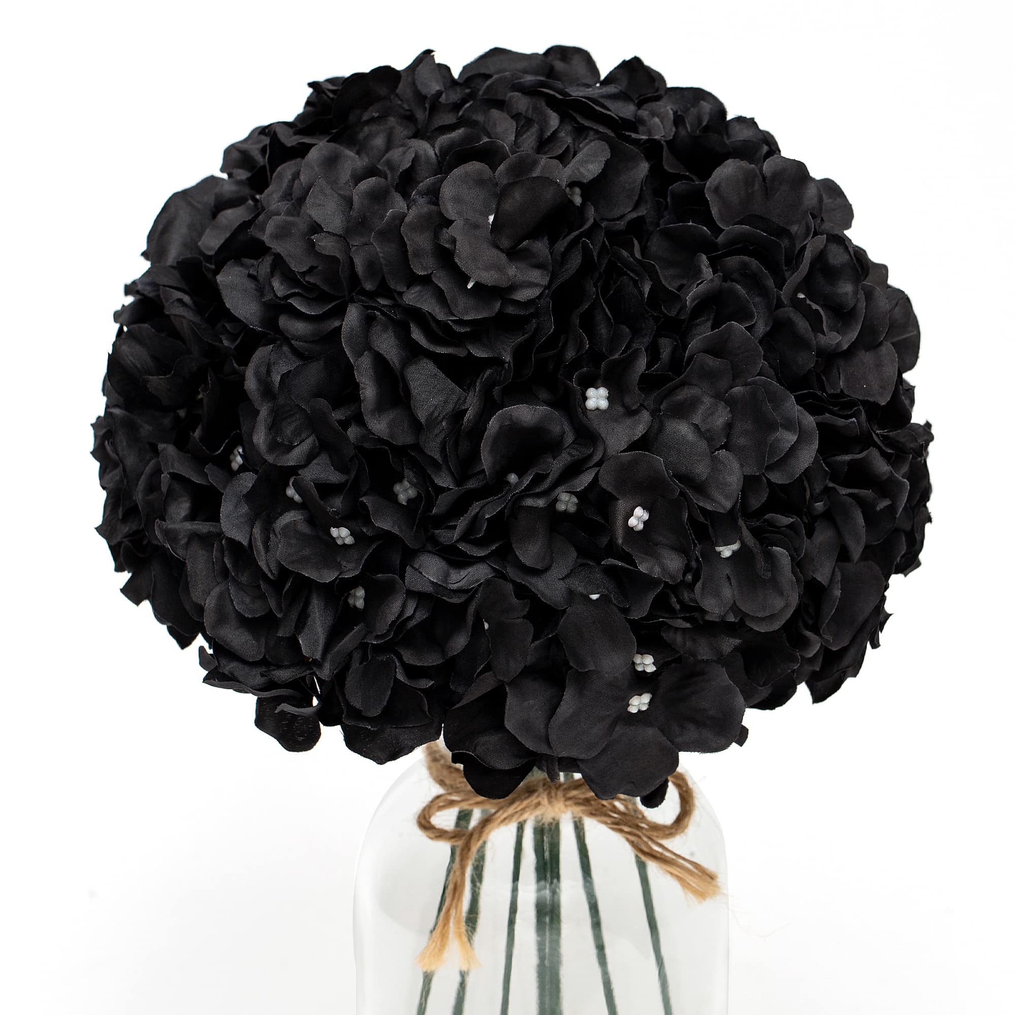 10pcs Black Hydrangea Silk Flower Heads with Stems - Artificial Wedding Flowers for Home Decor, Party & Baby Shower Arrangements - Perfect for Centerpieces, Bouquets and DIY Floral Projects