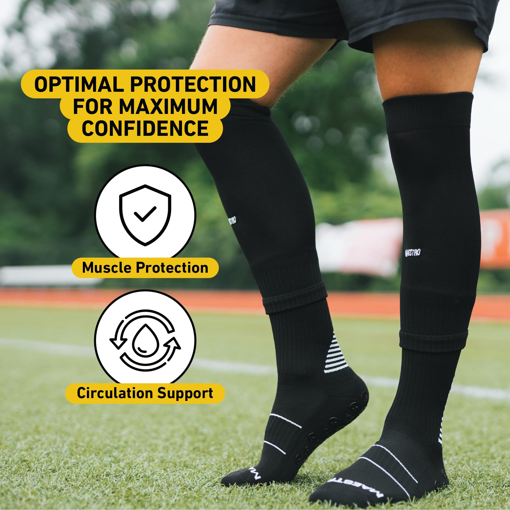Maestro Leg Sleeves for Men & Boys - Breathable Shin Guard Sleeves for Soccer, Football, Hockey - Perfect for Sports Training & Game Protection
