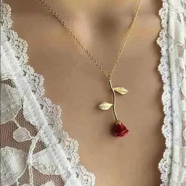 Beauty & The Rose Necklace - Elegant Floral Jewelry for Women, Perfect for Valentine's Day, Anniversary & Romantic Date Nights