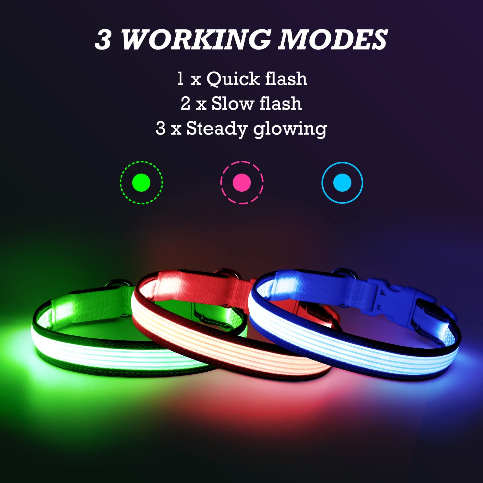 YFbrite Adjustable LED Dog Collar with Reflective Strip - Glow in The Dark Safety Collar for Small Dogs (Green) - Perfect for Night Walks, Jogging & Outdoor Adventures