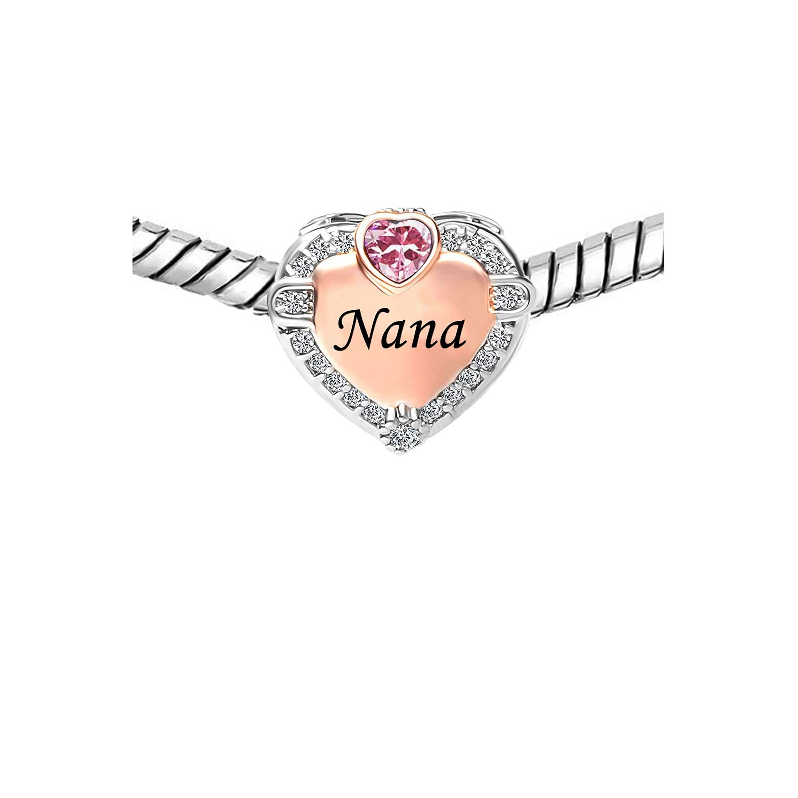 KunBead Rose Gold Plated Love Heart Birthstone Charm Bead for Pandora Bracelets - Perfect Birthday Gift for Women | Jewelry for Anniversary, Valentine's Day & Special Occasions