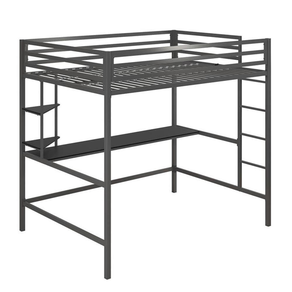 Pemberly Row Metal Full Loft Bed with Desk in Gray & Black - Space Saving Study & Sleep Solution for Small Rooms, Dorm Rooms & Apartments