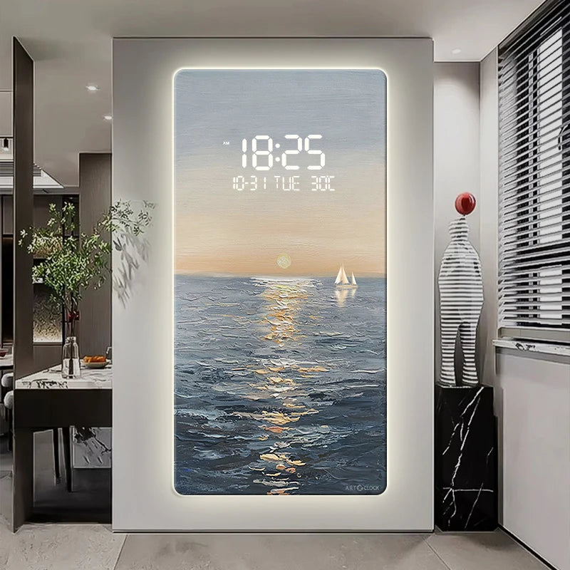 Modern Abstract Art Digital Wall Clock - Stylish Home & Office Decor for Living Room, Bedroom, Kitchen | Silent LED Display with Date & Temperature