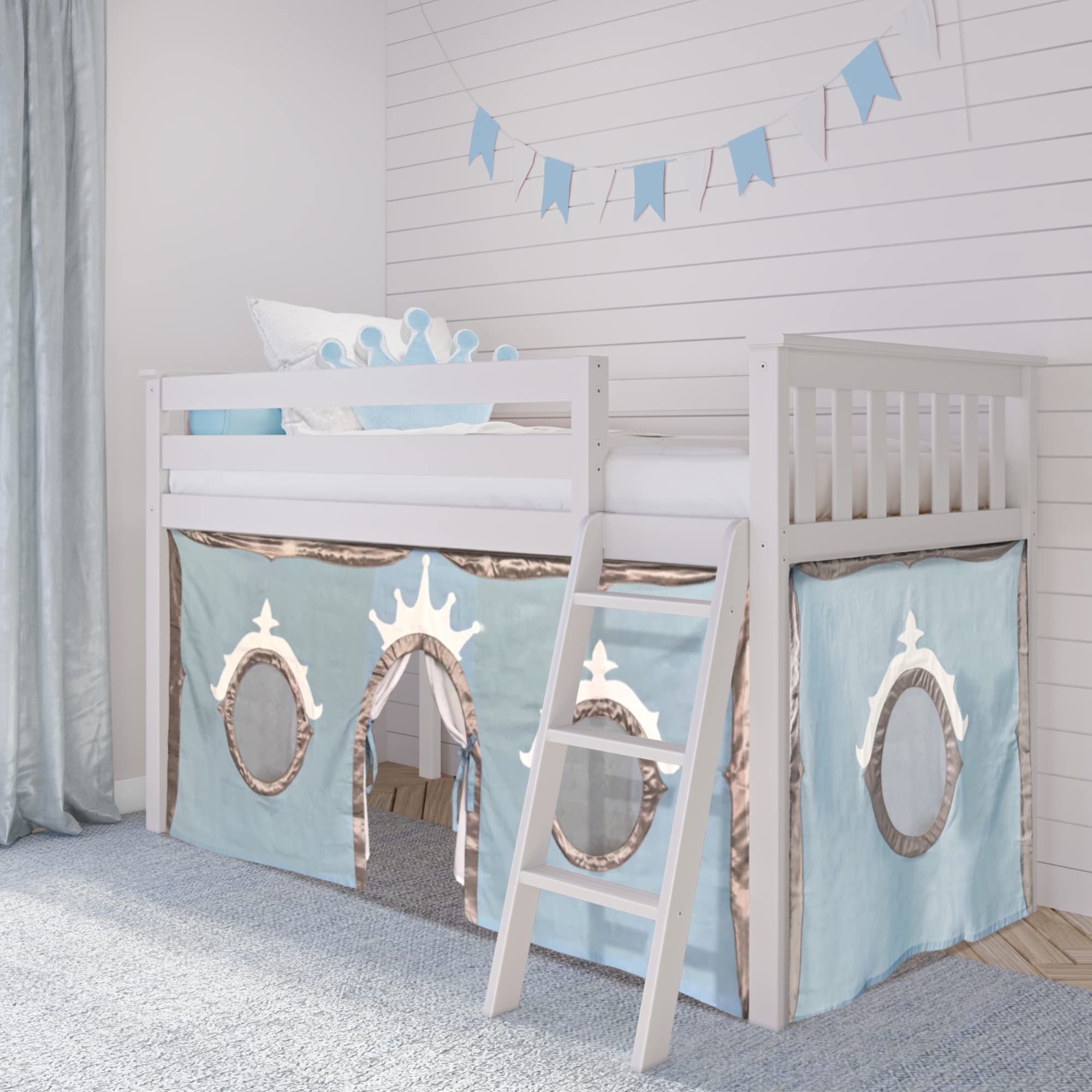 Max & Lily Underbed Curtain for Low Bunk/Loft Bed - 2 Panel Cotton Privacy Set for Kids (Blue/Silver) | Princess Play Tent for Bottom Bunk | Perfect for Bedrooms, Playrooms & Sleepovers