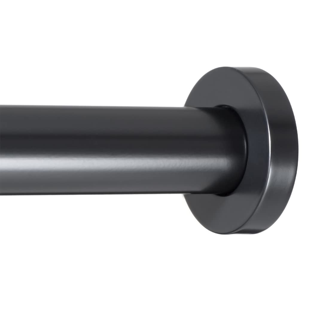 Ivilon Adjustable Spring Tension Shower Curtain Rod 24-36 Inch - Black Flat End Cap for Bathroom, Window, or Closet (Perfect for Small Spaces & Apartment Living)