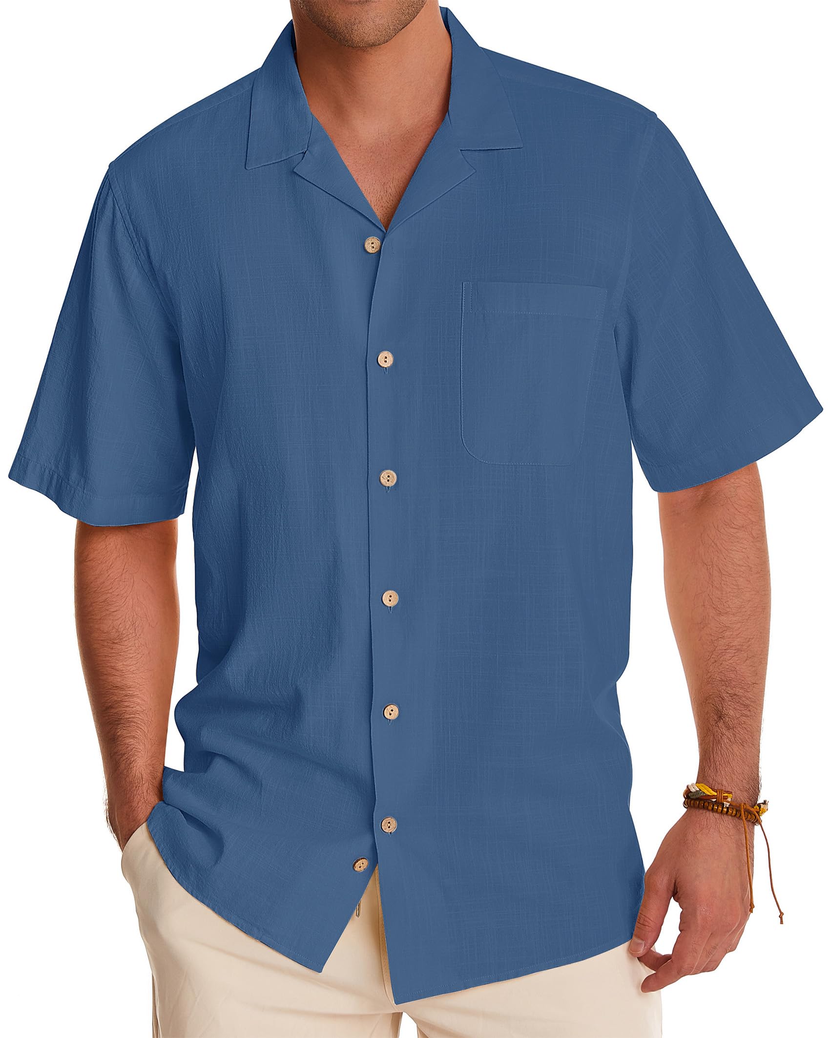 Gentle Men's Linen Shirts - Short Sleeve Button Down Cotton Shirt for Summer | Beach Vacation & Hawaiian Style | Casual Wear, Outdoor Activities & Tropical Getaways
