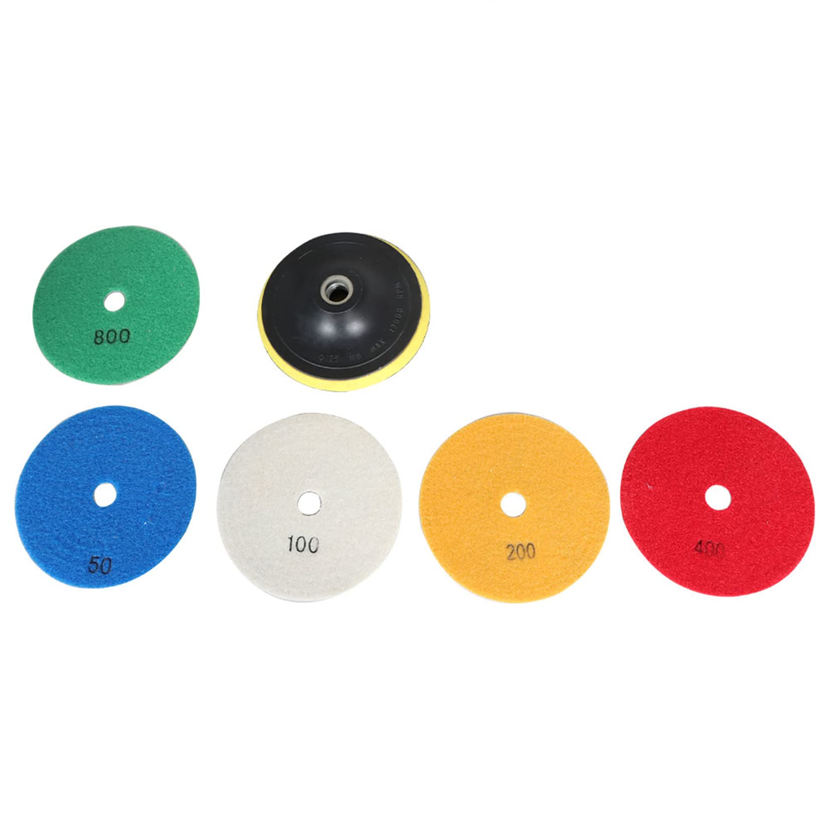 5 Inch Diamond Polishing Pads Kit - 6Pcs 50-800 Grit Wet/Dry Pads with 1 Backer Pad for Drill, Grinder, Polisher - Perfect for Granite, Marble, Concrete & Stone Surface Restoration