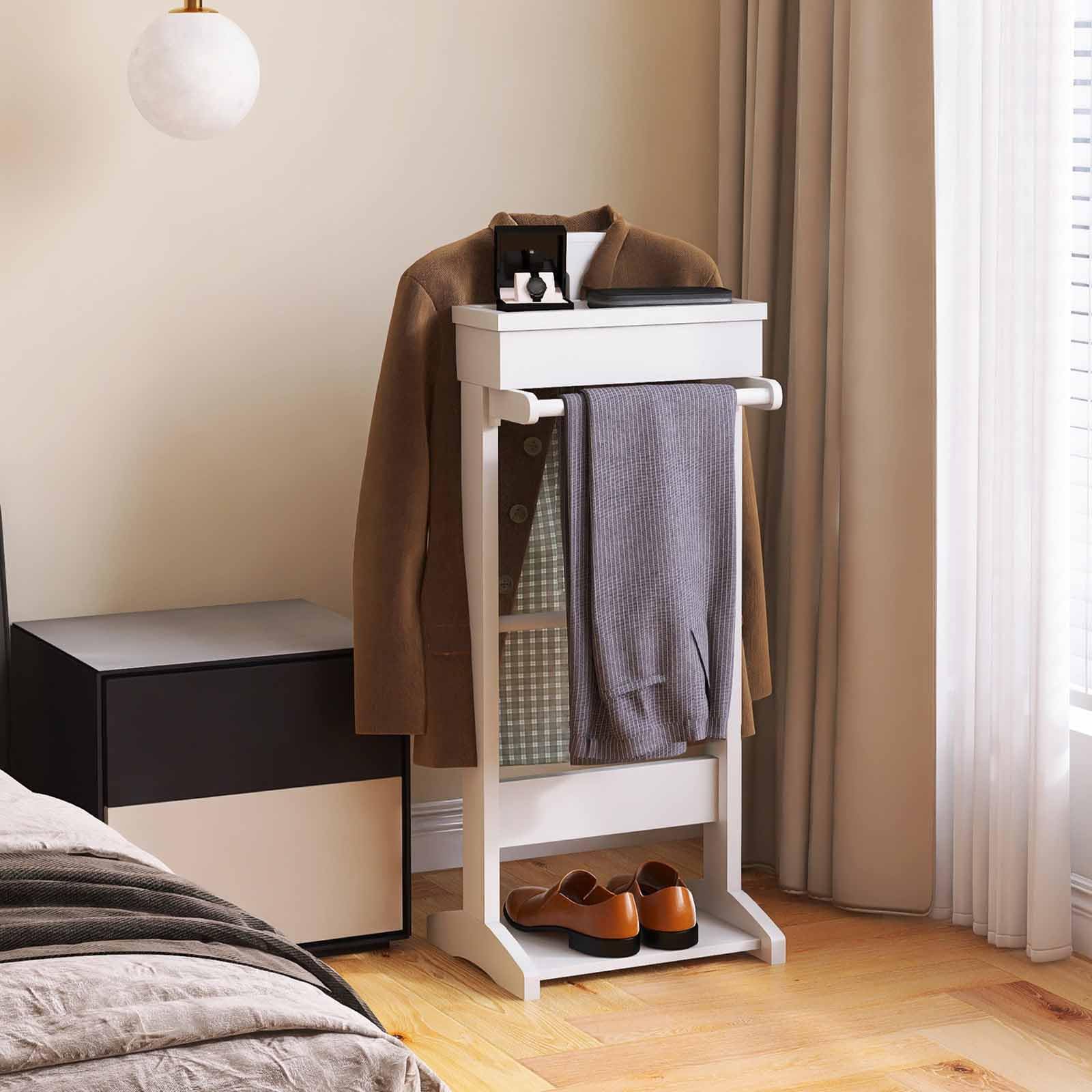 Valet Stand for Clothes with Drawer & Trouser Bar - Wooden Wardrobe Organizer with Belt Storage for Men & Women - Perfect for Bedroom, Closet & Dressing Room Organization