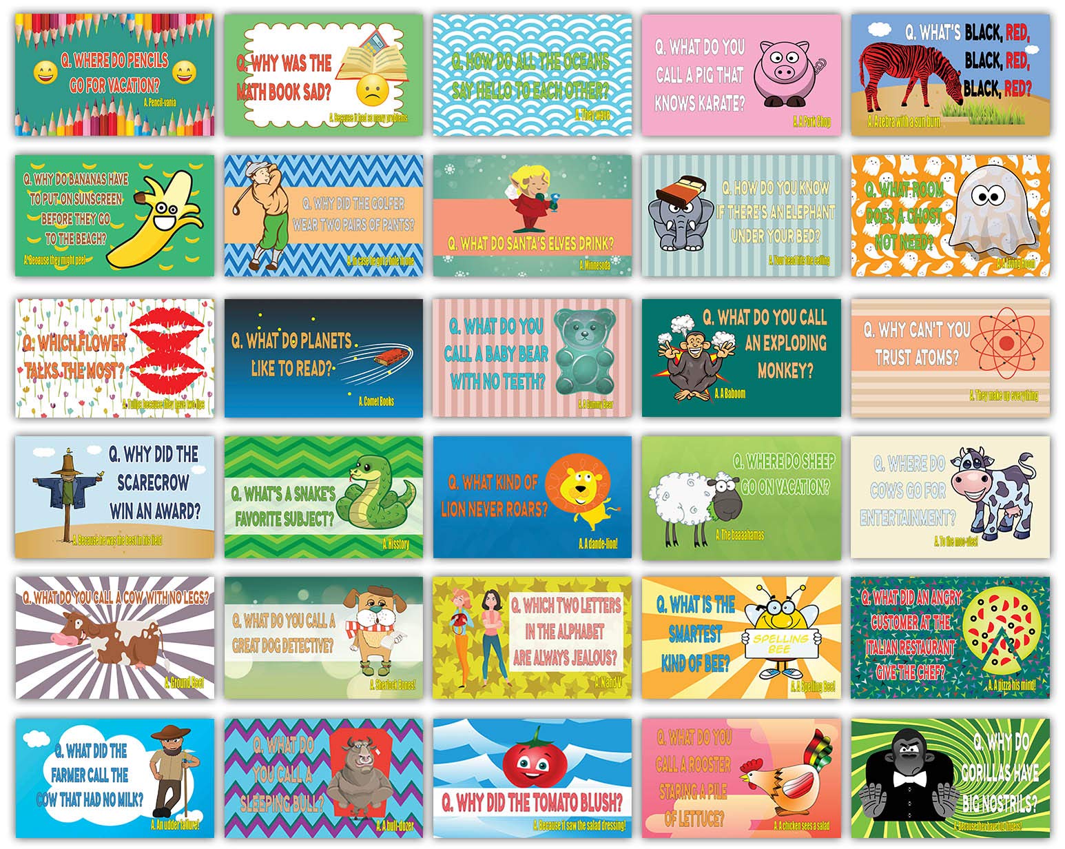 Creanoso Funny Lunch Box Jokes Flashcards for Kids - 60 Hilarious Joke Cards (30x2 Sets) - Perfect for School Rewards, Gifts & Lunchbox Notes - Encourage Reading & Laughter in Classroom & Home