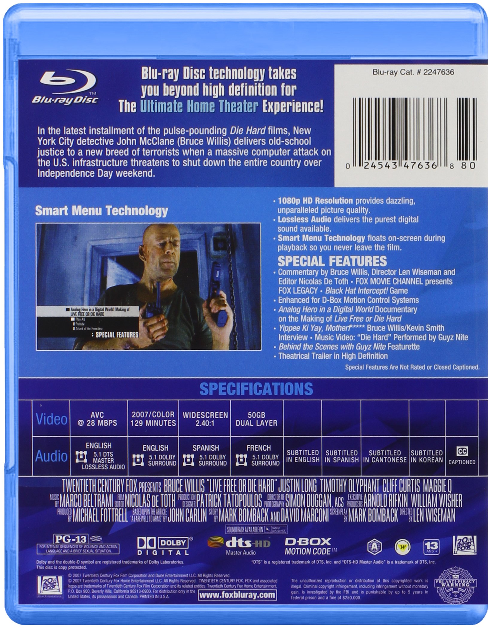 Live Free or Die Hard [Blu-ray] - Action Thriller Movie | Bruce Willis | Digital HD Included | Perfect for Movie Nights & Home Theater Collections