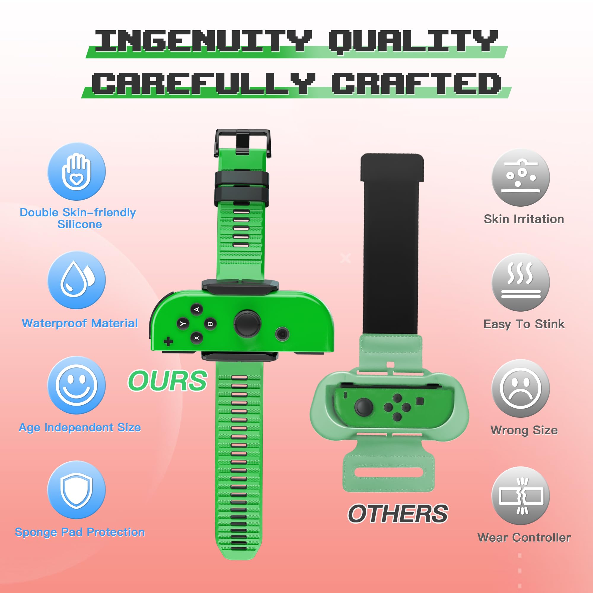 Narati Adjustable Silicone Wrist Bands for Nintendo Switch & OLED - Compatible with Joy Cons - Perfect for Just Dance 2025, 2024, 2023, 2022, 2021 - 2 Pack for Adults & Kids - Ideal for Gaming, Fitness & Dance Parties