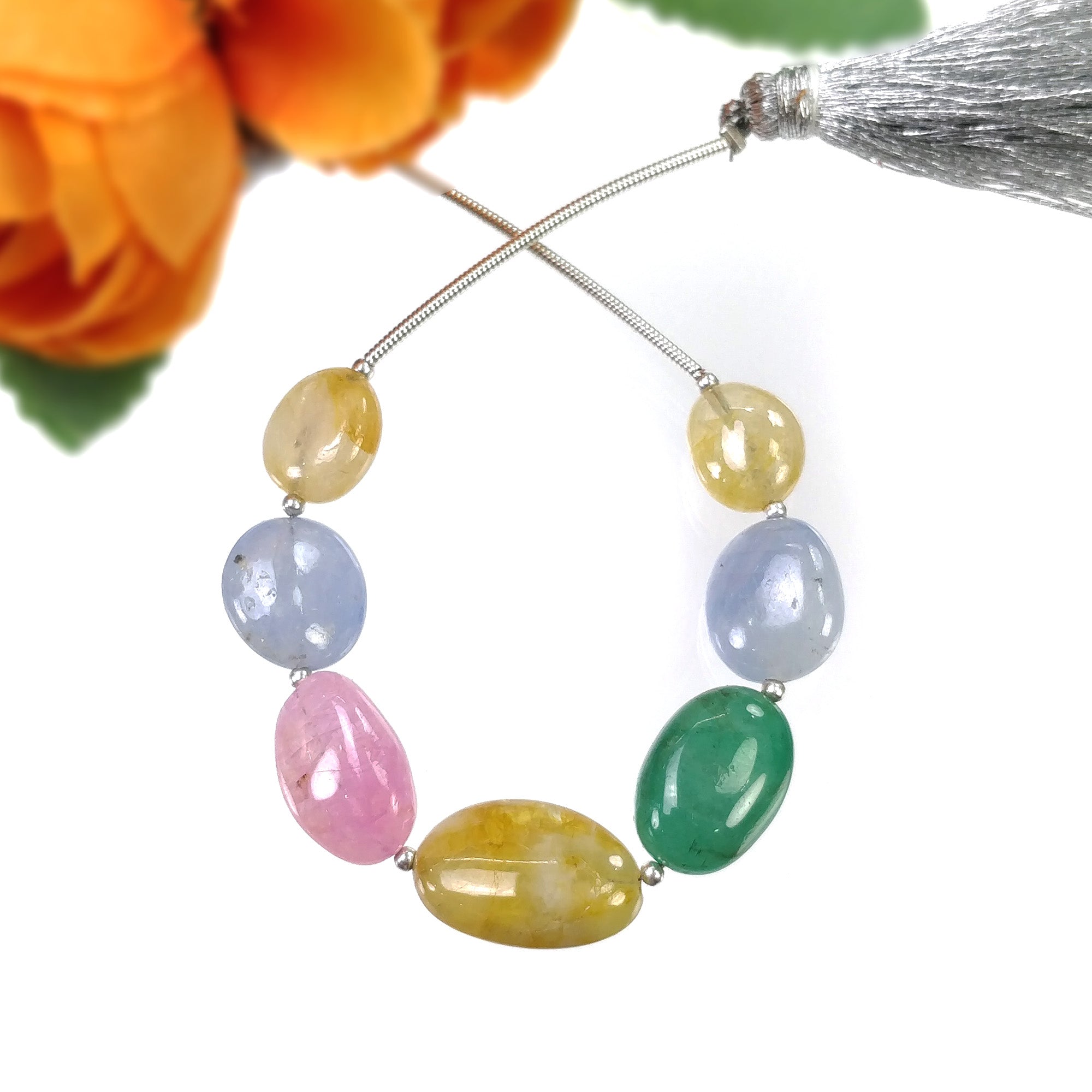 Natural Untreated Chrysoberyl Emerald Burmese Pink Blue Yellow Sapphire Loose Beads - 55.00cts Oval Shape Plain Nuggets (10x9mm to 16x11mm) for Jewelry Making, DIY Crafts & Gemstone Collections