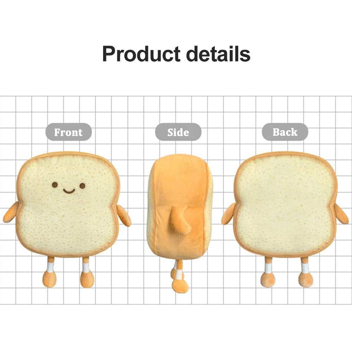 Soft Toast Bread Plush Pillow - Cute Sliced Bread Shaped Cushion with Facial Expression, Food Themed Stuffed Toy for Kids & Adults, Perfect Gift for Home, Bedroom Decor (Small) - Great for Sofa Lounging, Nap Time & Playful Home Decor