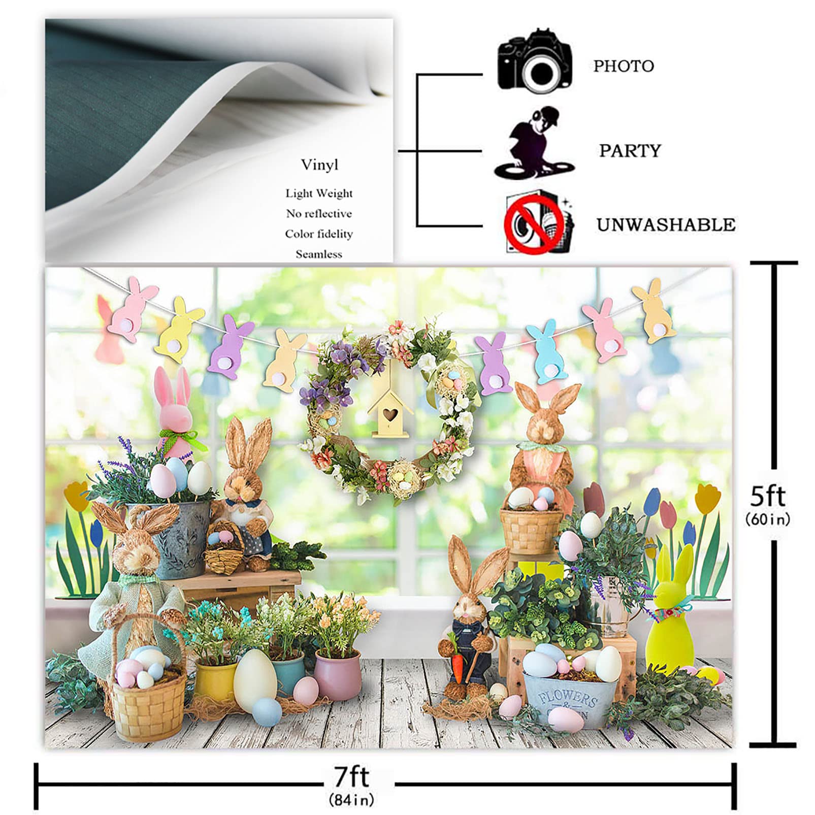 Easter Photography Backdrop - Spring Rabbit Bunny Eggs Theme Party Decor, 7x5ft Photo Background for Kids & Children Portrait Photoshoot | Perfect for Easter Celebrations, Birthday Parties, and Spring-Themed Events