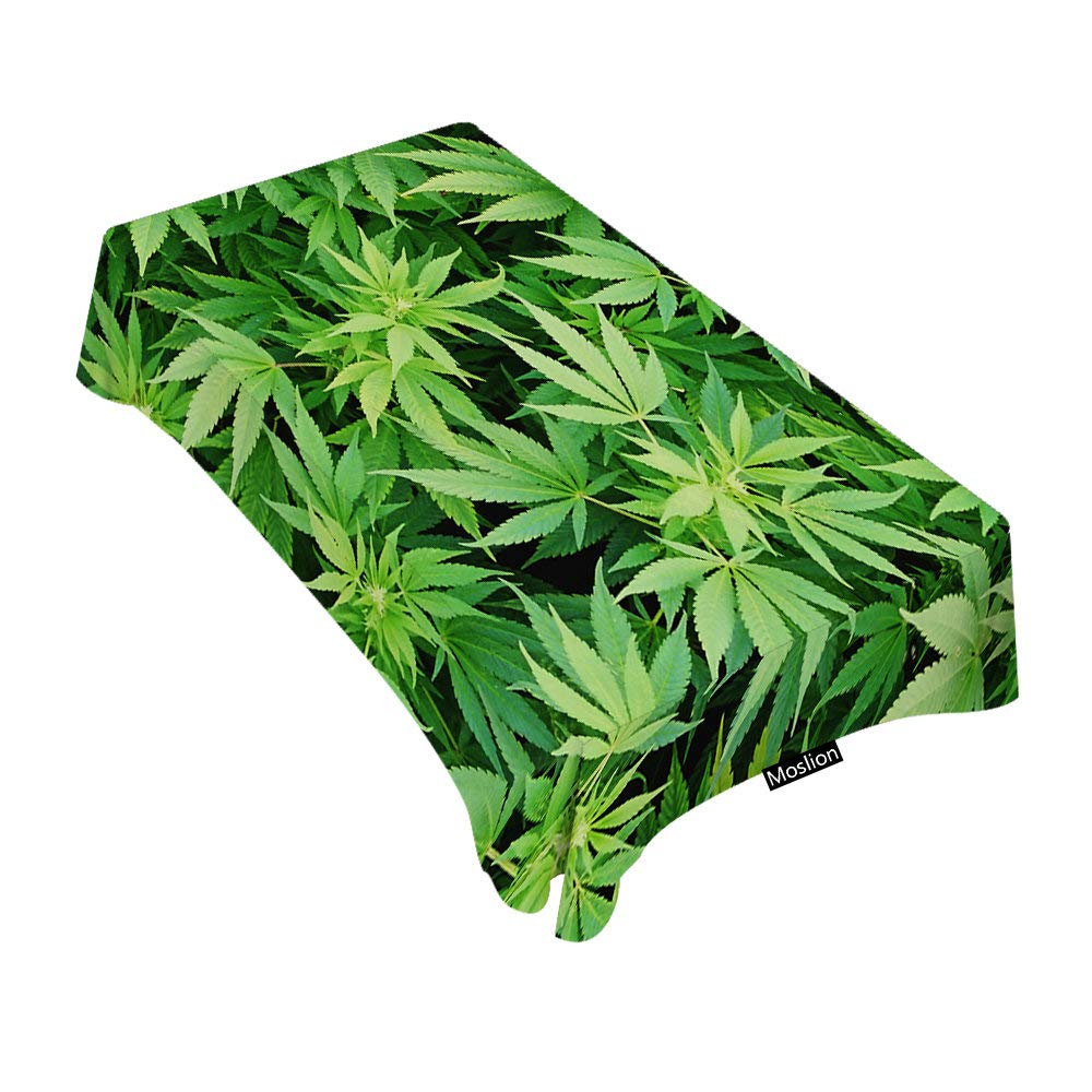 Premium Cannabis Leaf Pattern Rectangular Tablecloth - 60x90 Inch Waterproof Table Cover for Dining, BBQ, Picnic & Coffee Tables - Perfect for Stoner Parties, 420 Celebrations & Bohemian Home Decor