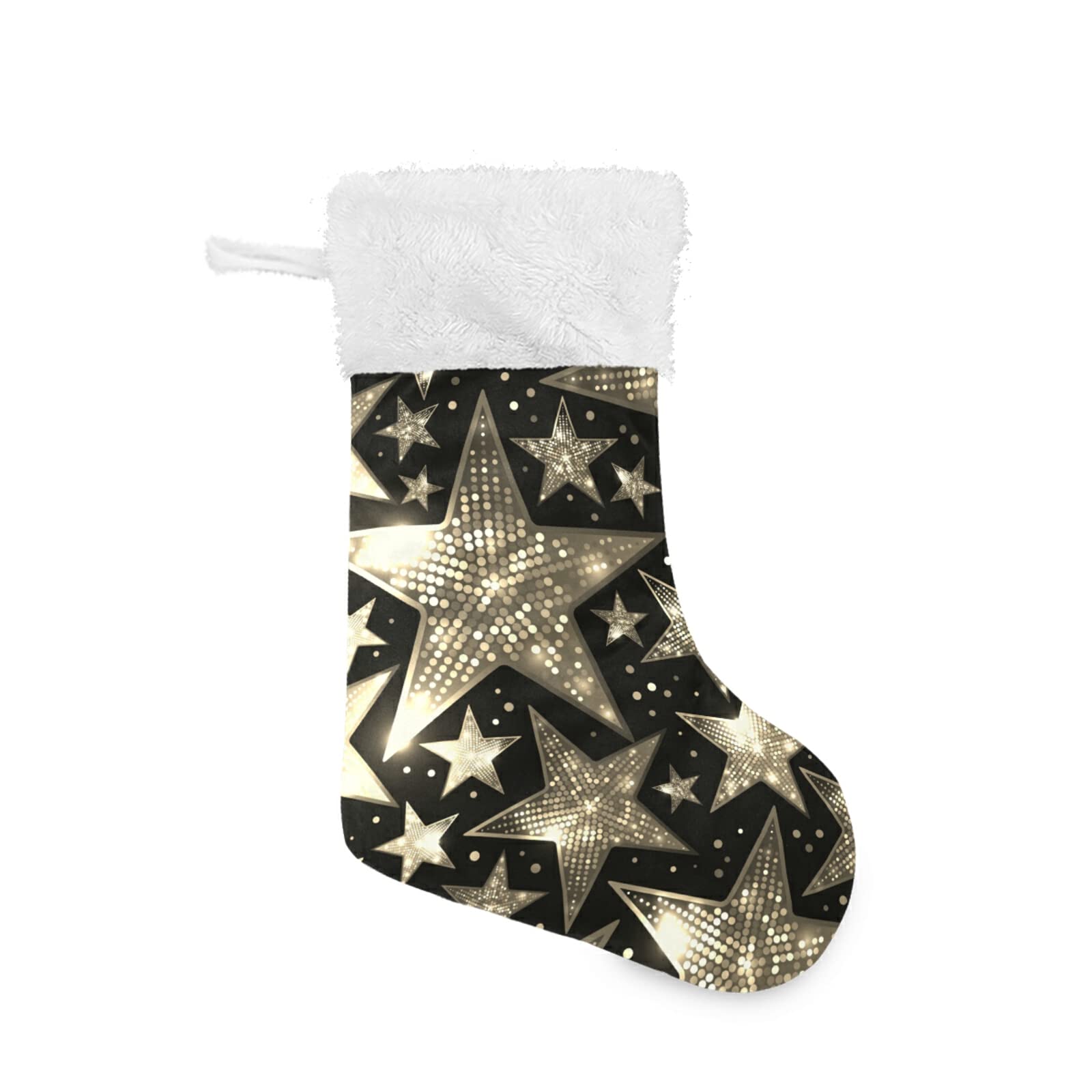 2 Pack Silver White Sparkling Star Sequins Christmas Stockings - Large 18x8 Inch Burlap Plush Faux Fur Cuff Stocking for Fireplace, Bed, Stairs, Xmas Tree Decor - Perfect for Holiday Parties & Festive Home Decor