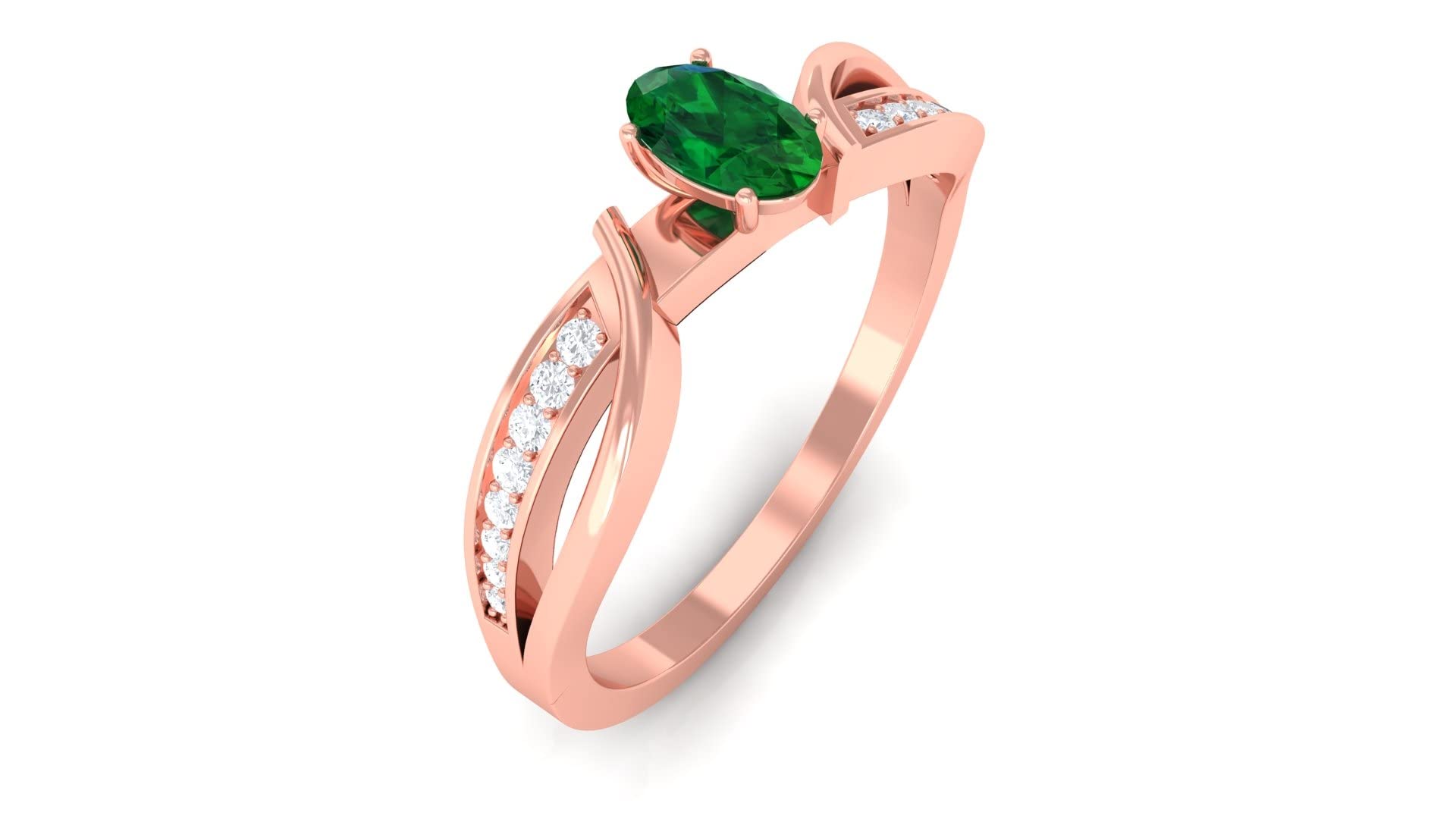 0.50 CT Lab Created Emerald & Diamond Ring for Women - 14K Solid Gold Infinity & Solitaire Engagement Ring - Elegant Jewelry Gift for Anniversary, Wedding & Special Occasions
