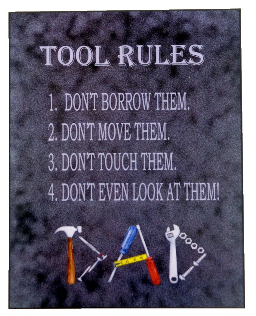 Dad's Tool Rules Wall Plaque - Funny Workshop Decor for Father's Day, Garage, Man Cave & DIY Gifts - Perfect for Carpenters, Mechanics & Handymen