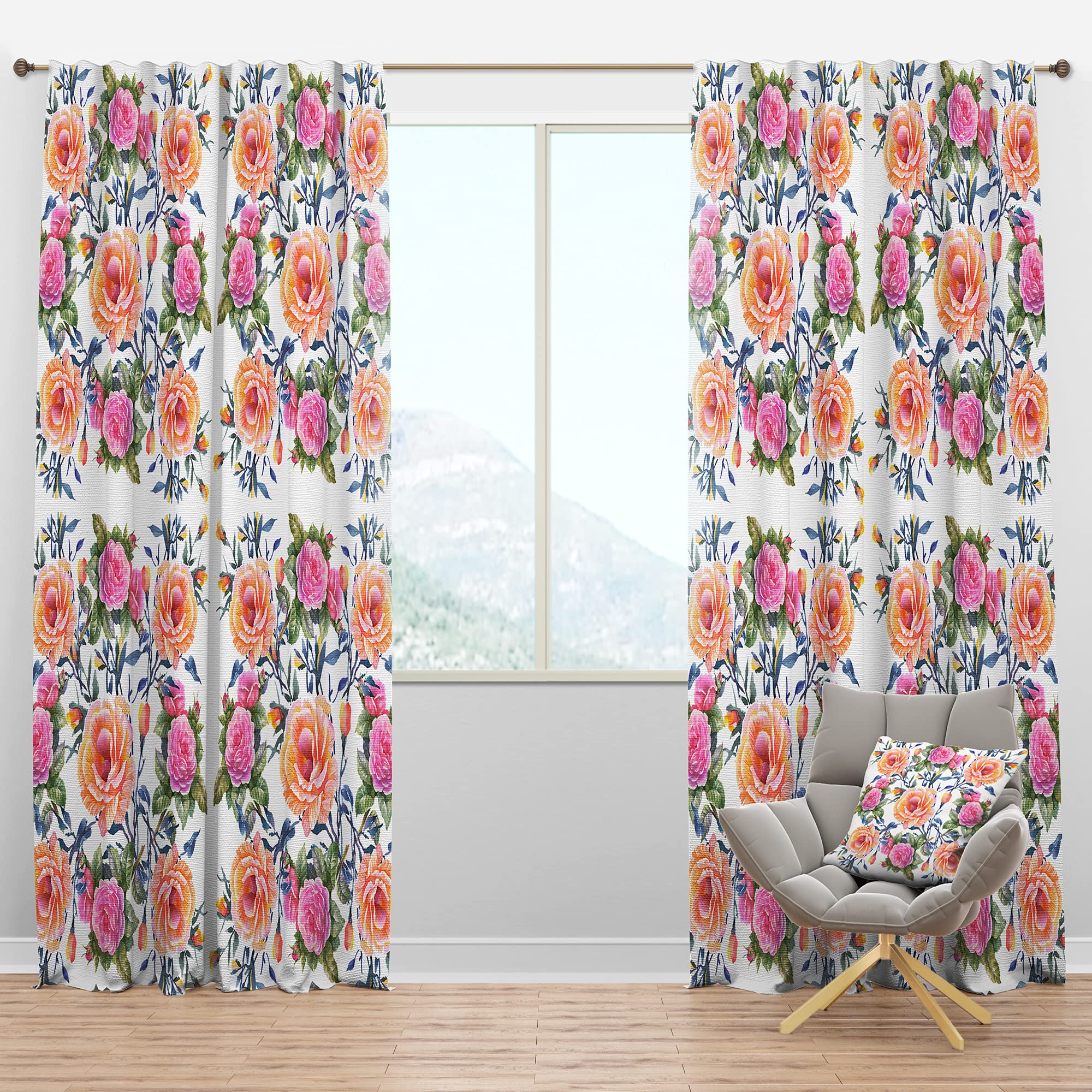 DesignQ Blackout Curtains - Pink Purple Yellow Floral Print Thermal Insulated Room Darkening Drapes for Bedroom & Living Room (52x120 Inch, Single Panel) - Perfect for Nursery, Home Theater & Light Sleepers