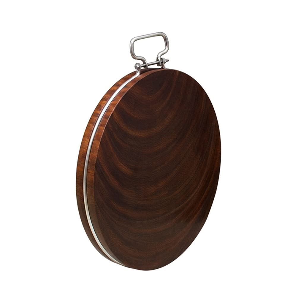 Premium Round Wooden Cutting Board with 304 Stainless Steel Handle - Thick Anti-Slip Chopping Block for Meat, Vegetables & Fruits - Large Size Kitchen Essential for Cooking, Food Prep & Serving (Ideal for Home Chefs & Professional Kitchens)