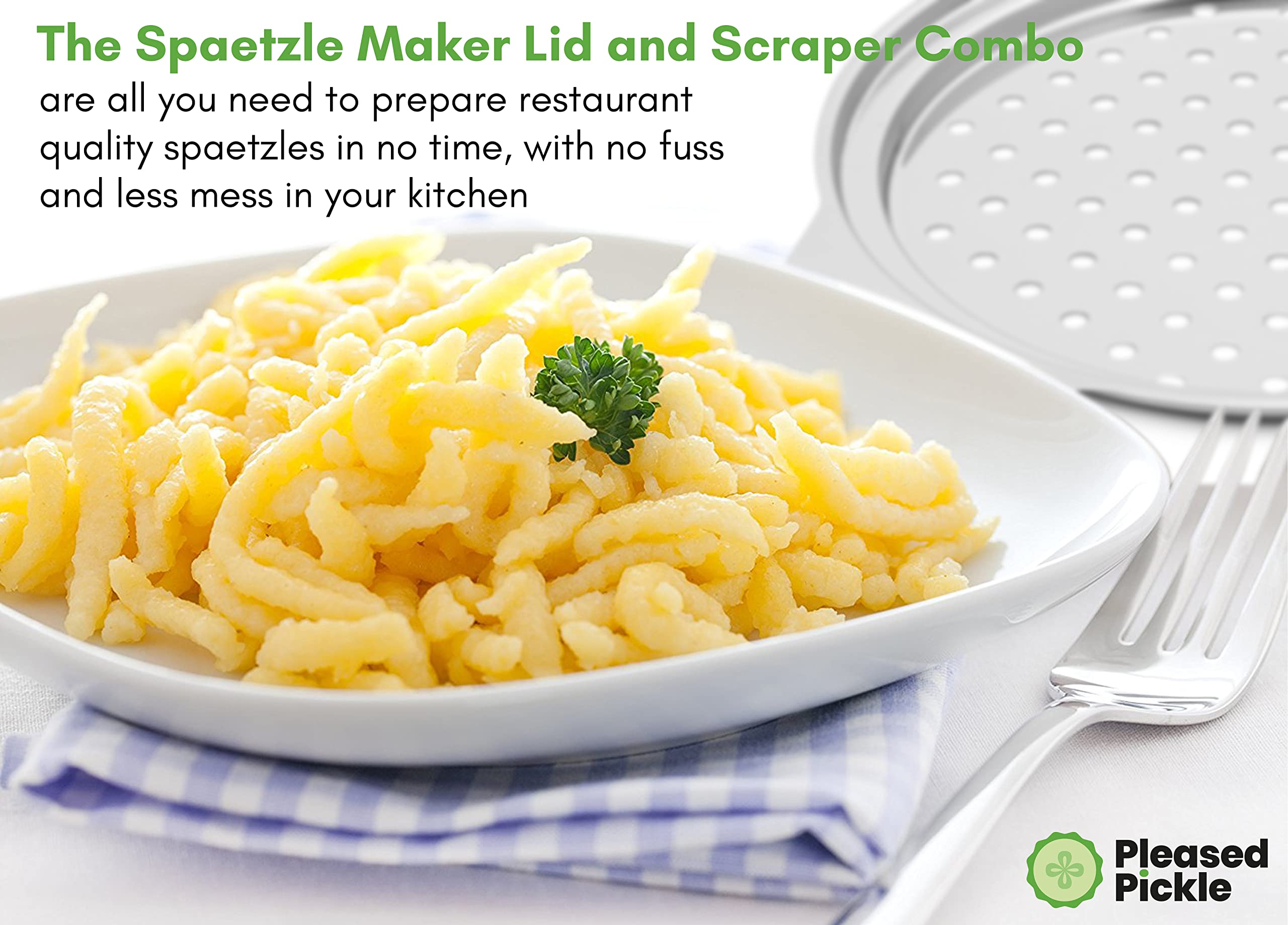 Premium Stainless Steel Spaetzle Maker with Lid & Scraper - 12.8