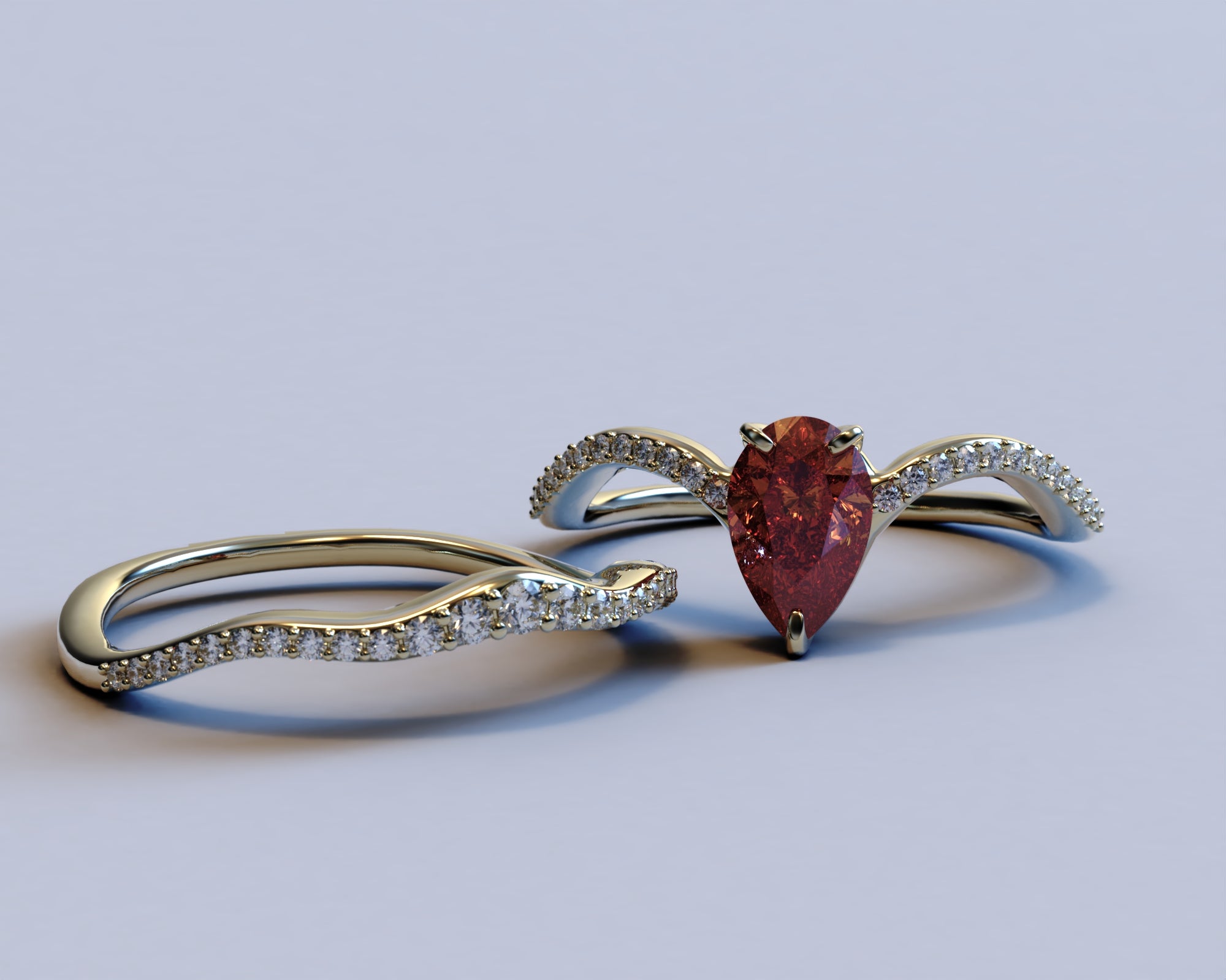 Vintage Boho Style Pear Garnet Engagement Ring Set - Elegant Wedding, Proposal & Anniversary Jewelry Gift for Her
