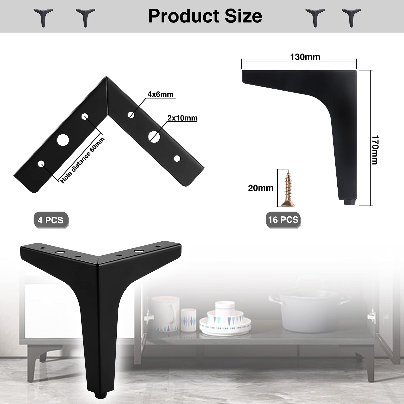 17cm Modern Triangular Metal Furniture Legs - Replacement Sofa Legs, Cabinet Legs, Ottoman Chair Legs - Durable & Stylish for Home Furniture Upgrade