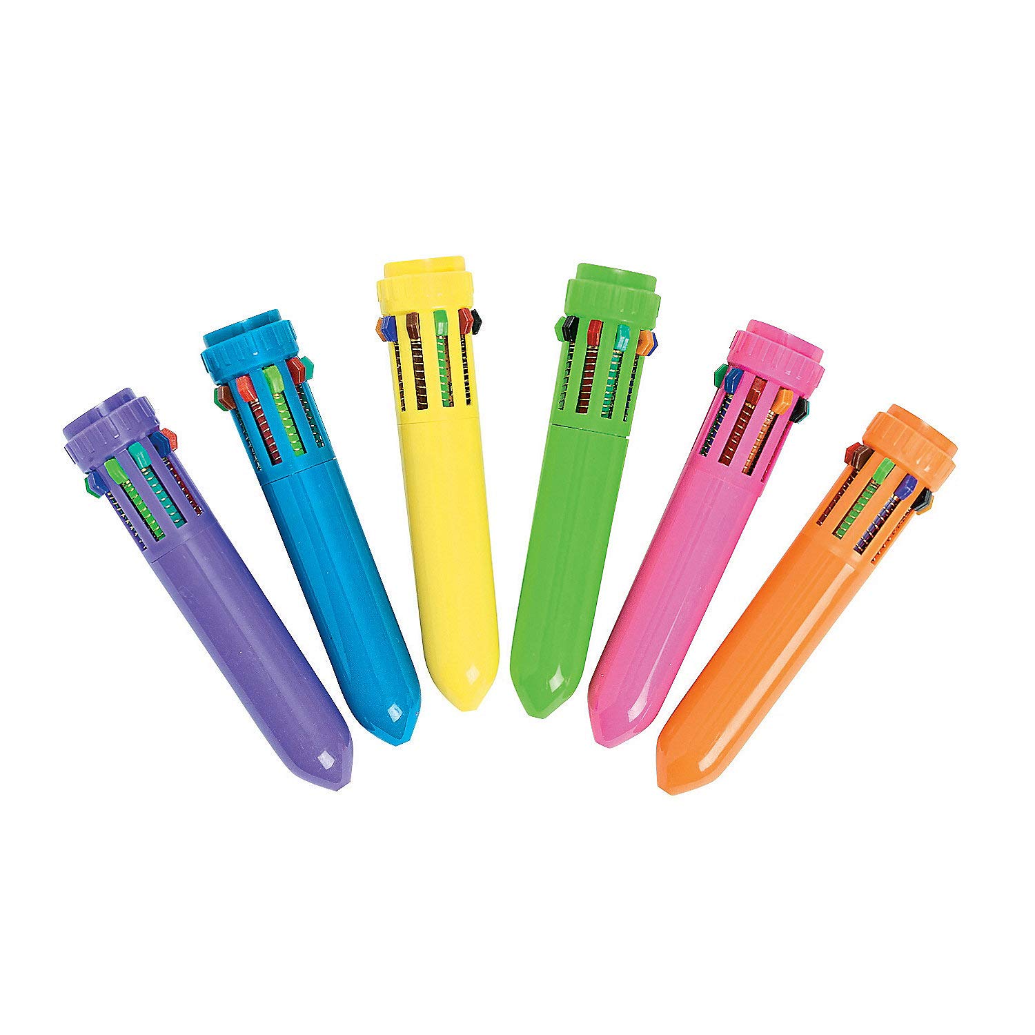 Fun Express Neon Mini Shuttle Pens - 12 Pack with 10 Vibrant Ink Colors Each - Perfect for School, Office & Creative Note Taking