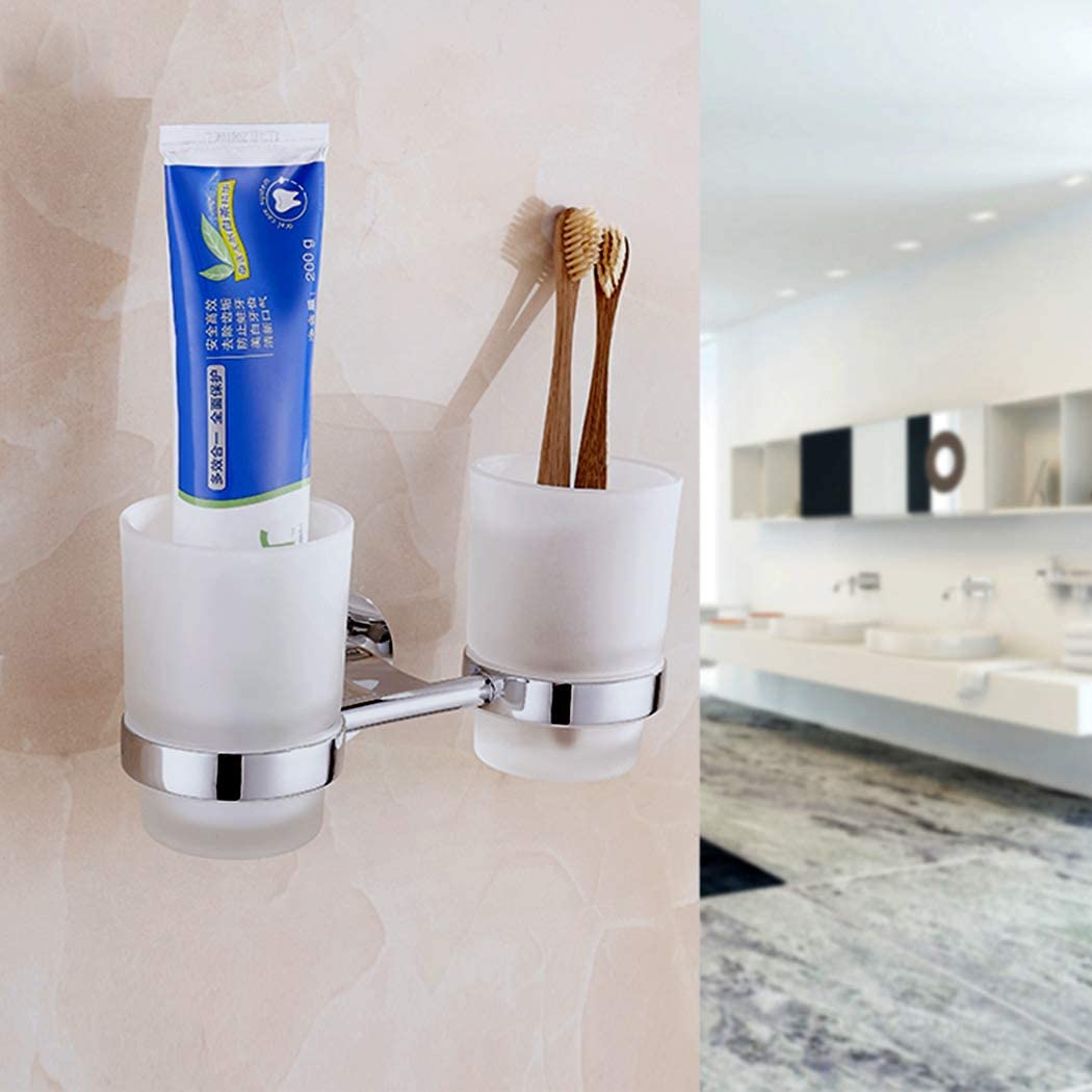 Double Toothbrush Holder Wall Mounted - Frosted Glass Tumbler Organizer for Bathroom Storage | Perfect for Small Spaces & Clutter-Free Countertops