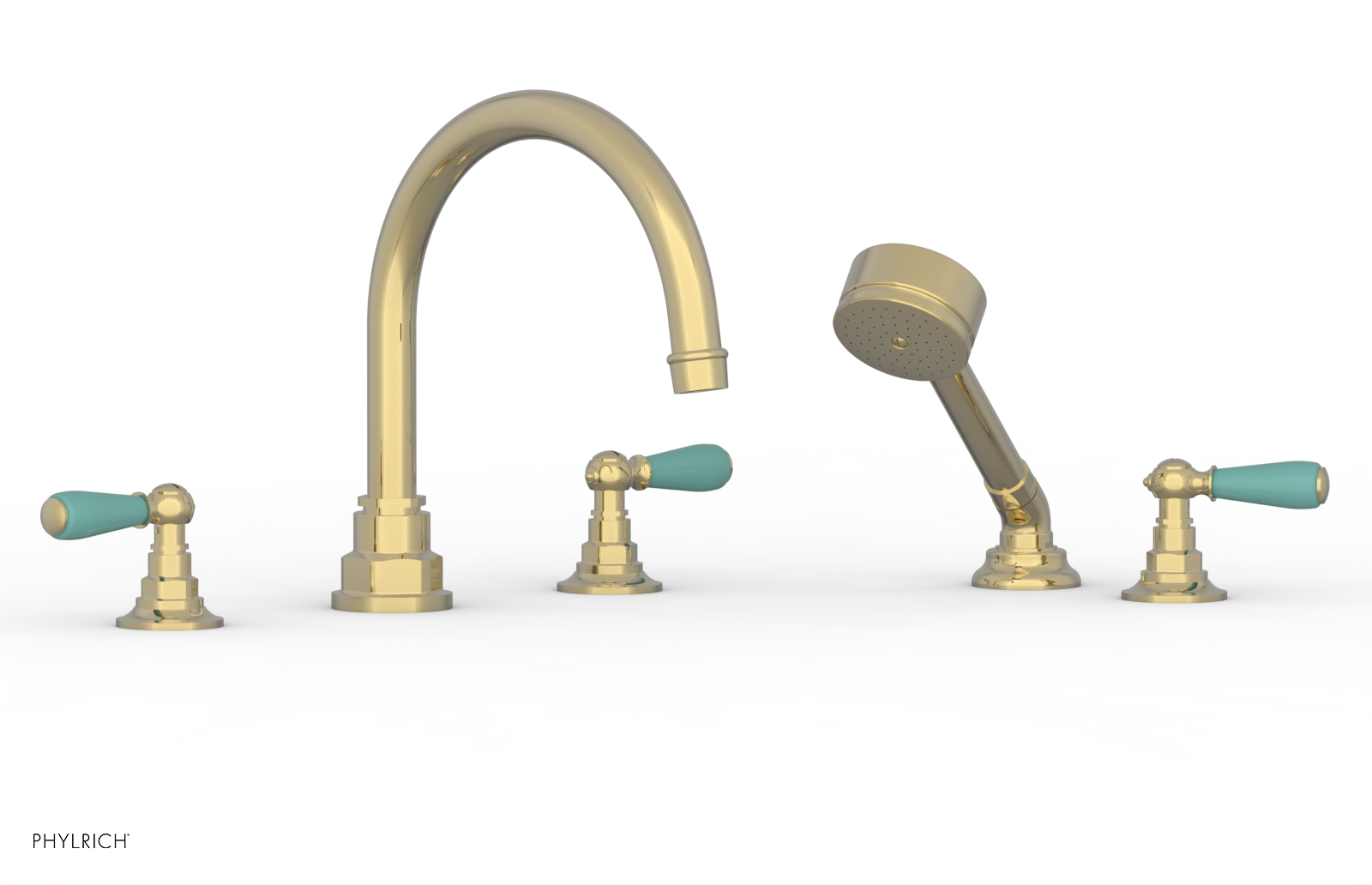 Jamestown Freestanding Deck Tub Set with Hand Shower - Modern Lever Handles & Turquoise Accents - 165