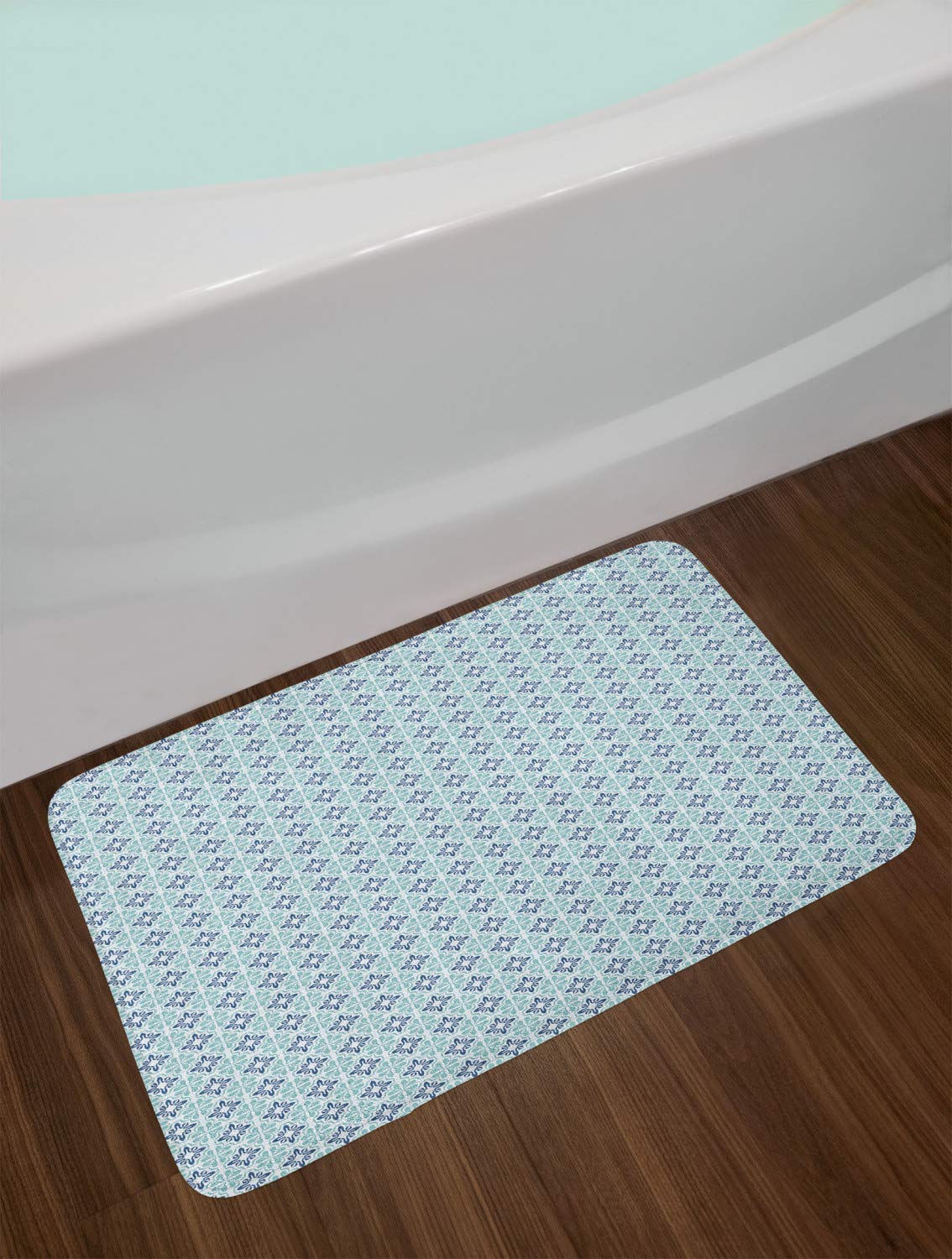 Ambesonne Moroccan Bath Mat - Non-Slip Plush Bathroom Rug, Mediterranean Sea Inspired Design in Pale Teal & Dark Blue, 30
