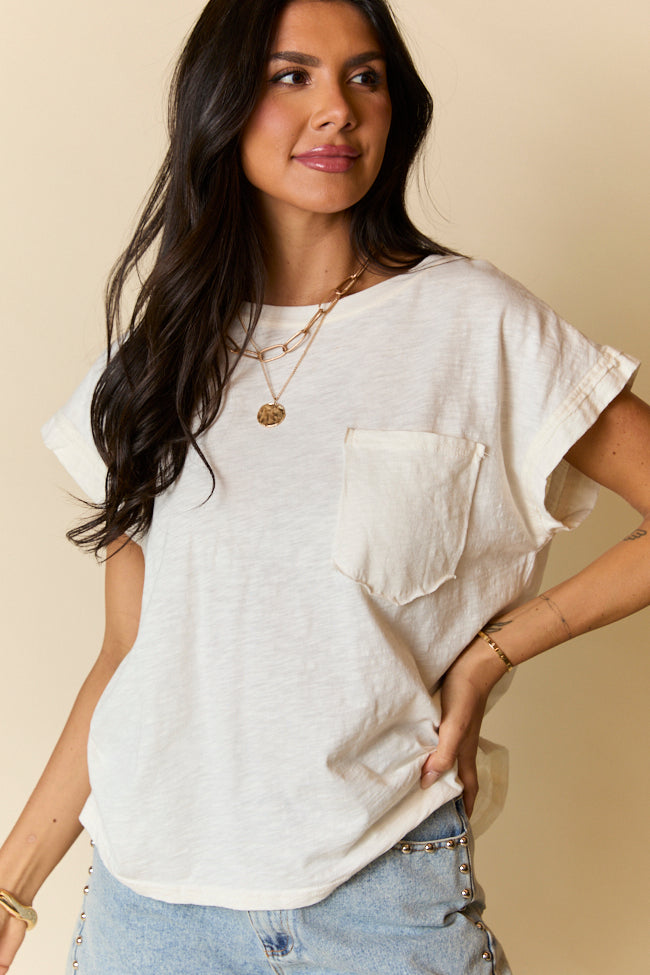 All Washed Up Ivory Knit Pocket Tee - Soft Cotton Casual T-Shirt for Men & Women | Perfect for Everyday Wear, Weekend Outfits and Layering