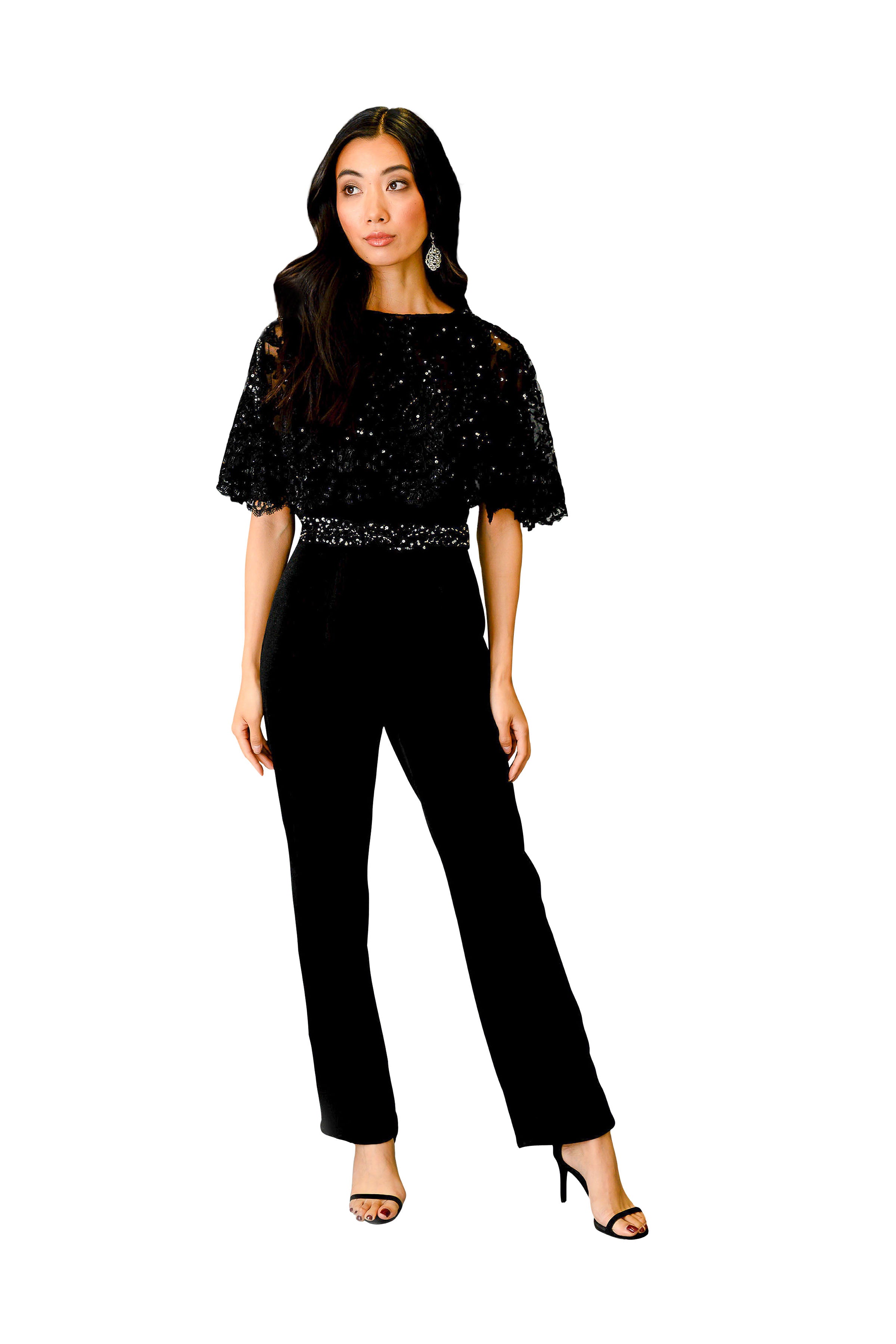 Women's Cape Style Jumpsuit Dress - Elegant One-Piece Outfit for Parties, Weddings & Special Occasions | Plus Size Options Available