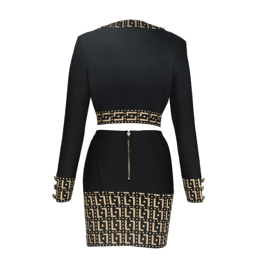 2024 New Spring Women's Long Sleeve Button Up Sexy Bodycon Mini Dress & Skirt Set - Bandage High Street Party Outfit for Night Out, Date Night, and Club Wear