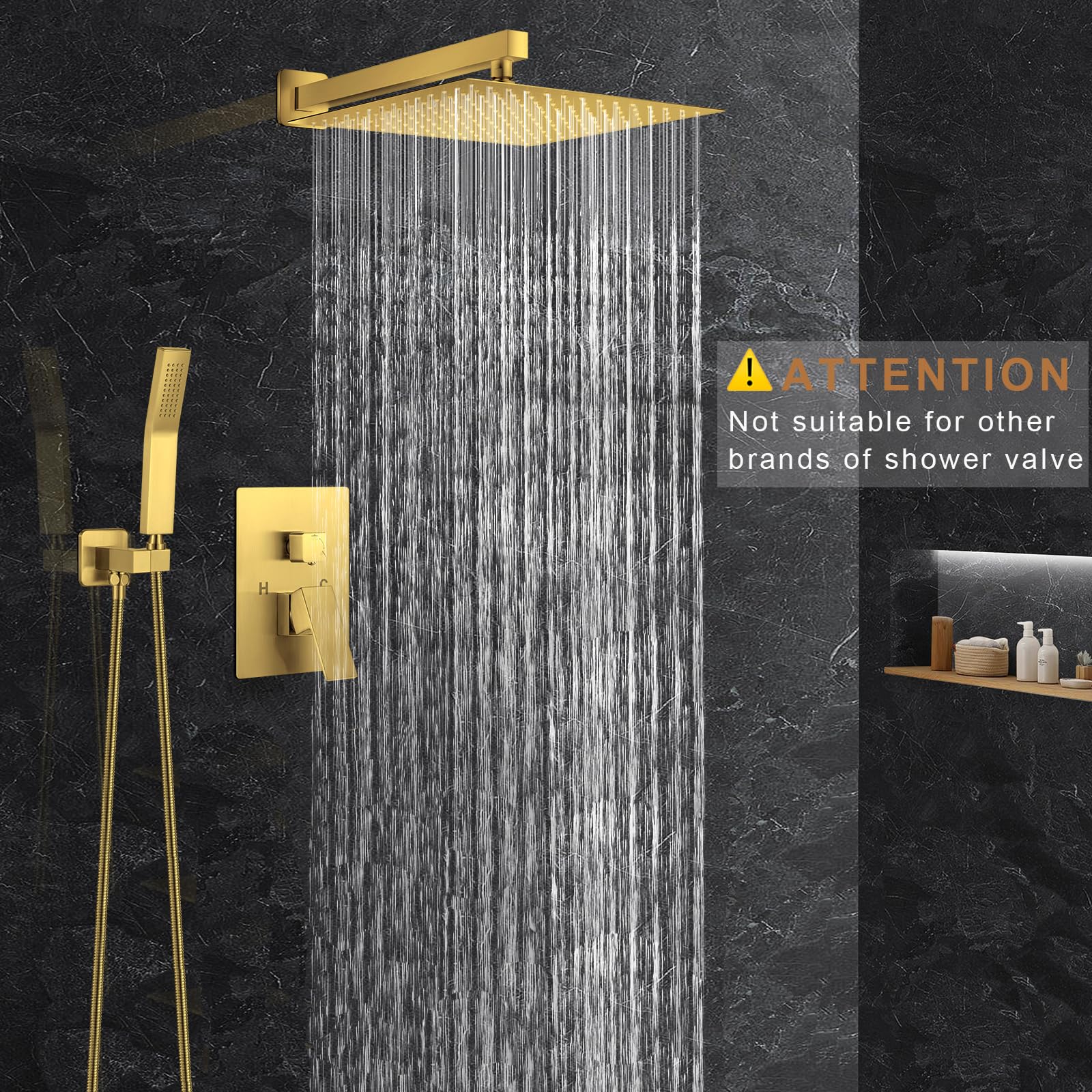 JOMEOO 12 Inch Brushed Gold Shower System - Wall Mounted High Pressure Rainfall Shower Head with Handheld Sprayer, Luxury Bathroom Shower Faucet Set with Rough-in Valve & Trim for Spa-Like Experience