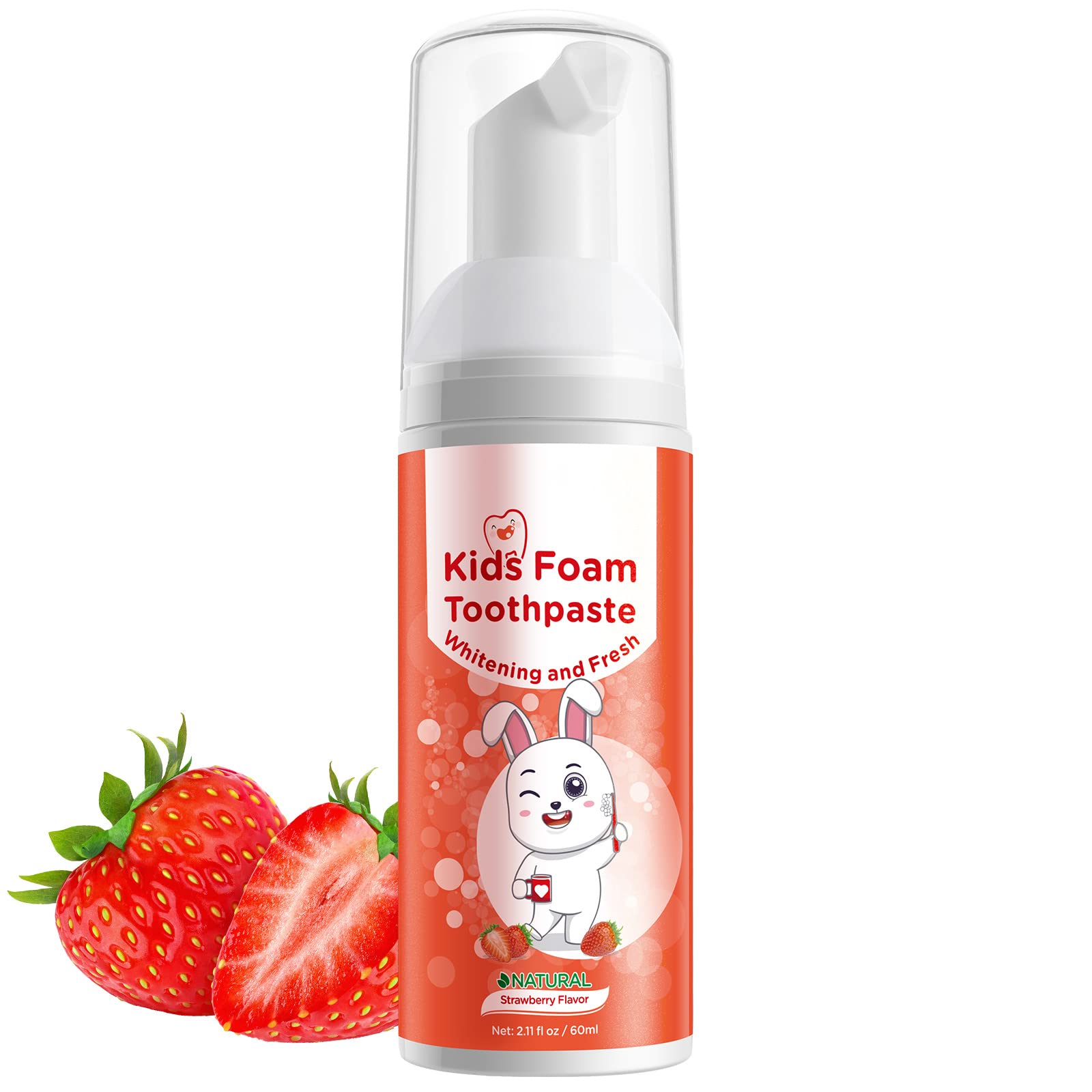 Kids Fluoride Toothpaste for Cavity Prevention & Teeth Whitening - Gentle Foam Toothpaste with Strawberry Flavor for U-Shape Toothbrushes - Safe for Children Ages 3+ (60ml) - Perfect for Morning & Nighttime Brushing Routines