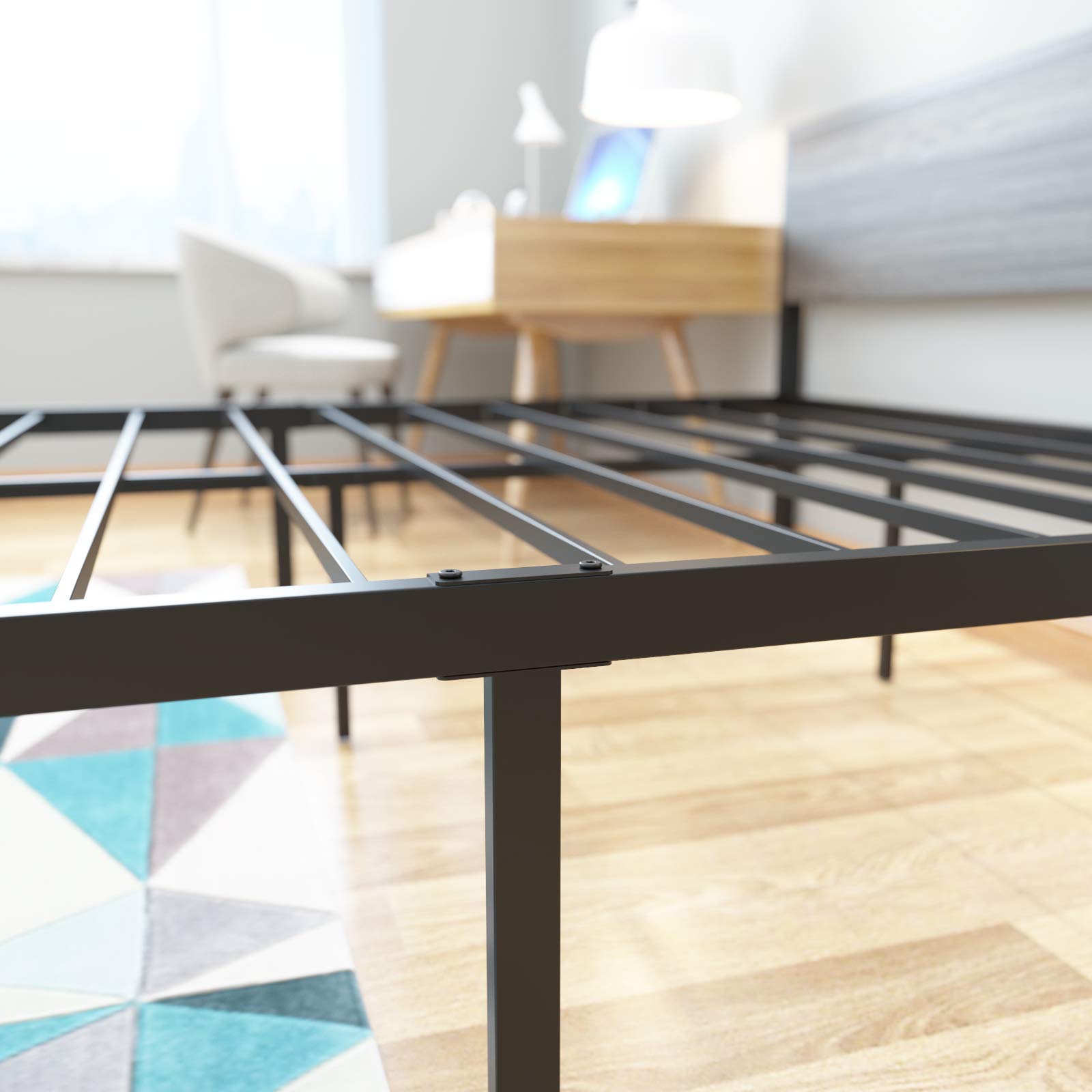 Weehom Queen Size Bed Frame with Wooden Headboard - 14 Inch High Metal Platform Bed, No Box Spring Needed, Quiet & Sturdy, Black Oak Finish - Perfect for Master Bedroom, Guest Room & Small Spaces
