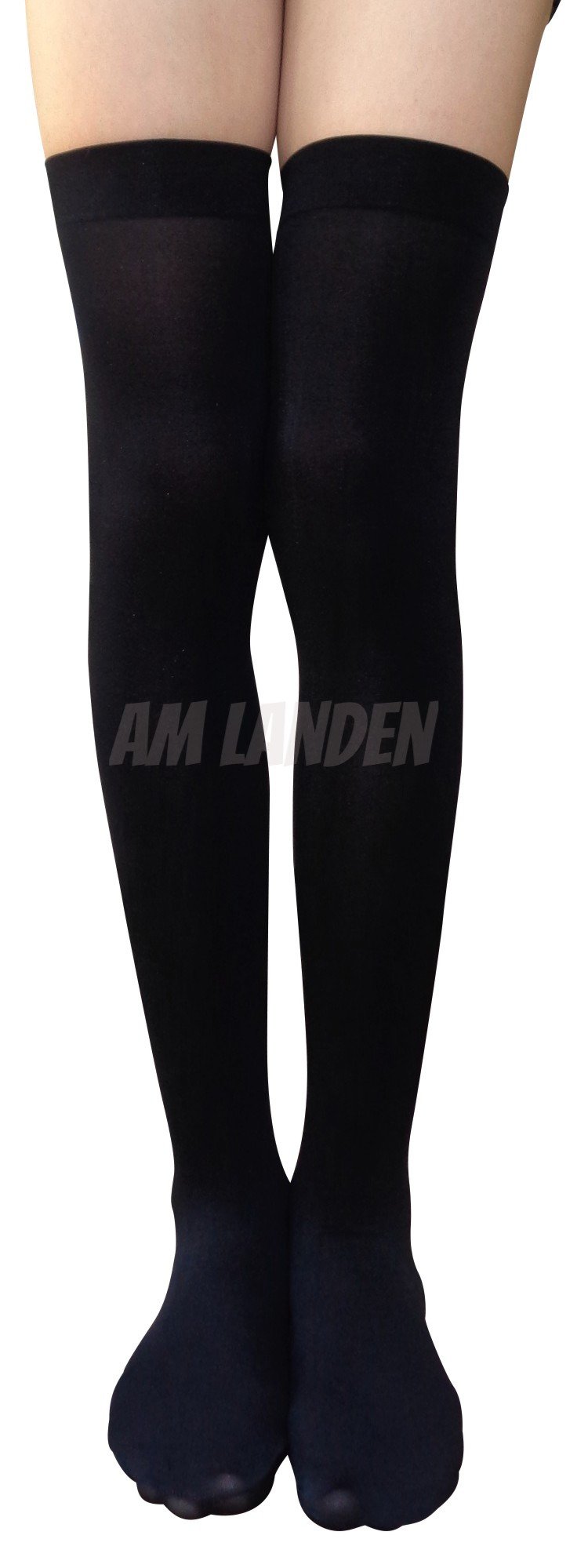 Women's Black Nylon Blend Thigh High Socks - Opaque Over Knee Stockings for Fashion, Cosplay & Winter Warmth
