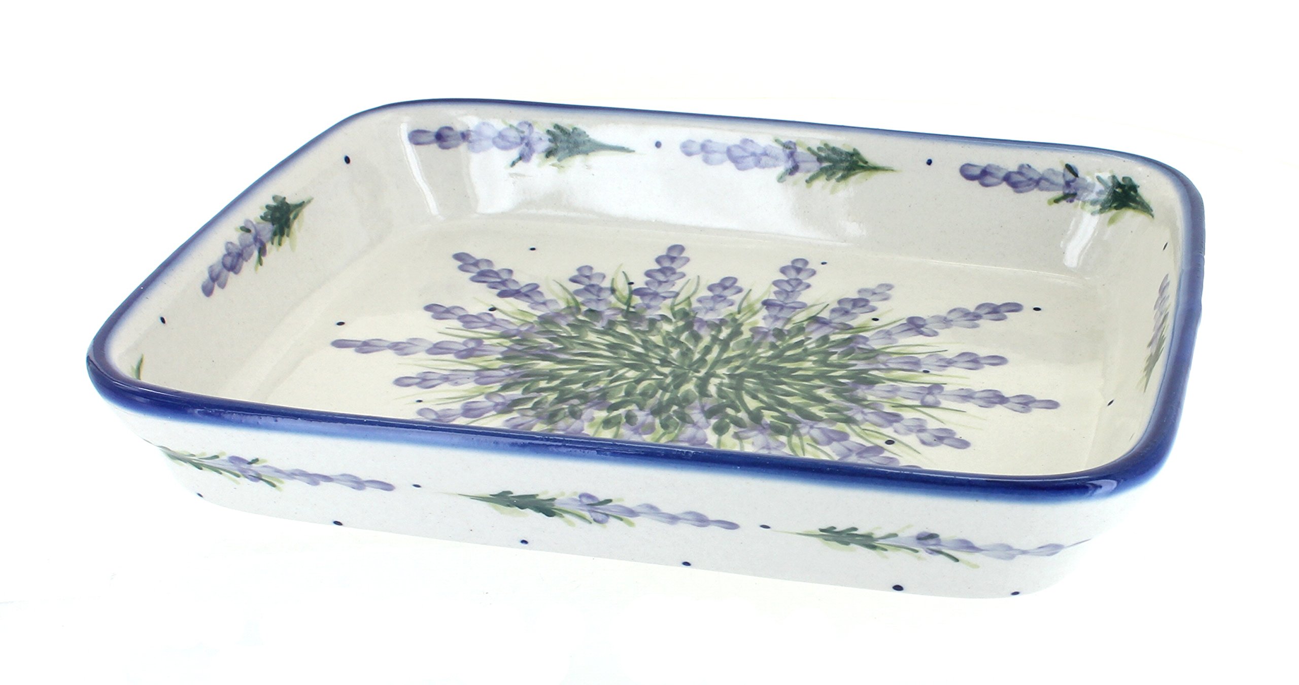Blue Rose Polish Pottery Lavender Fields Medium Rectangular Baker - Handmade Ceramic Baking Dish for Casseroles, Lasagna & Desserts | Perfect for Oven, Microwave & Dishwasher Safe | Rustic Farmhouse Kitchen Decor