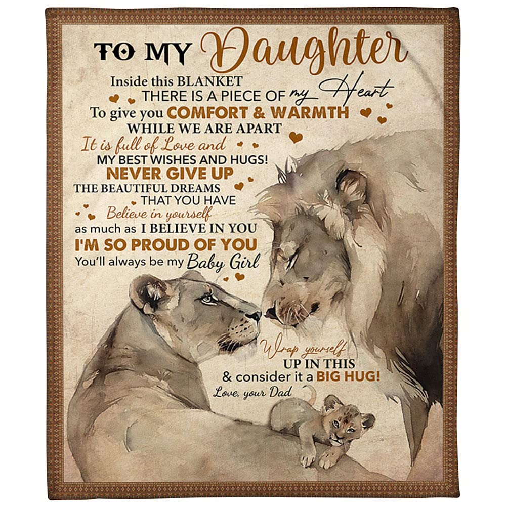 Custom Personalized Lion Family Fleece Blanket Gift for Daughter from Mom - Heartwarming Graduation Birthday Christmas Anniversary Present - Cozy Throw for Bedroom, Nursery & Family Movie Nights