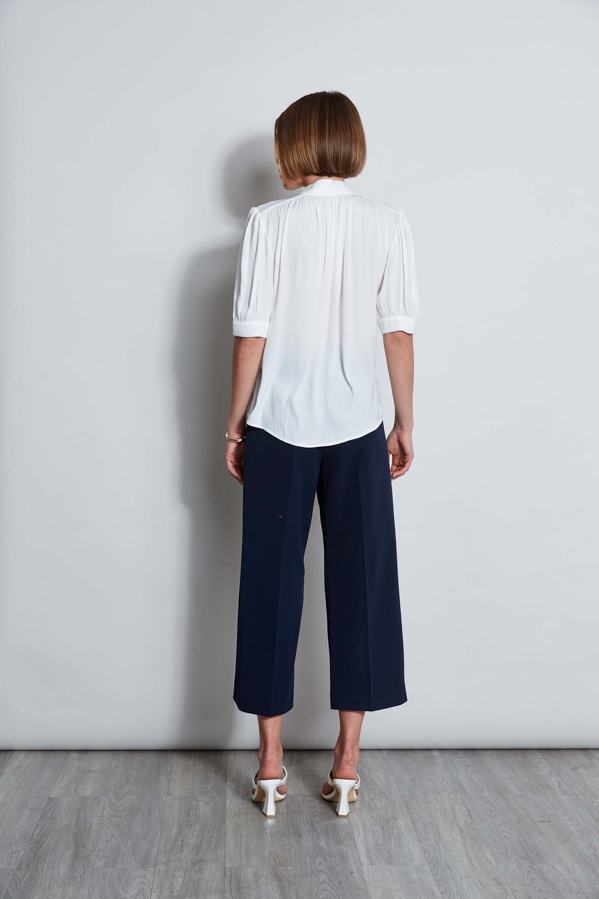 Tahari Women's Short Sleeve Pleated Neck Blouse - Elegant Office Wear & Casual Summer Top for Work & Weekend Outings