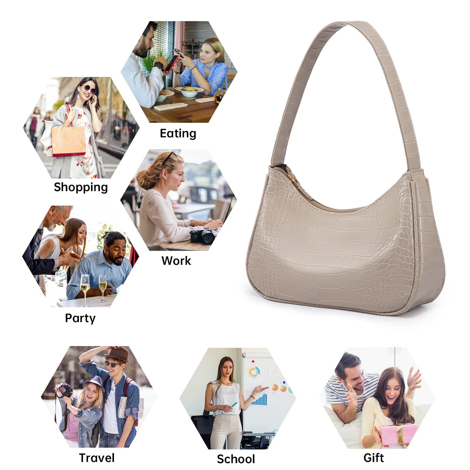 LOVEVOOK Women's Small Shoulder Bag - Crocodile Pattern Vegan Leather Clutch Purse, Cute Mini Handbag for Everyday Use, Date Night & Special Occasions