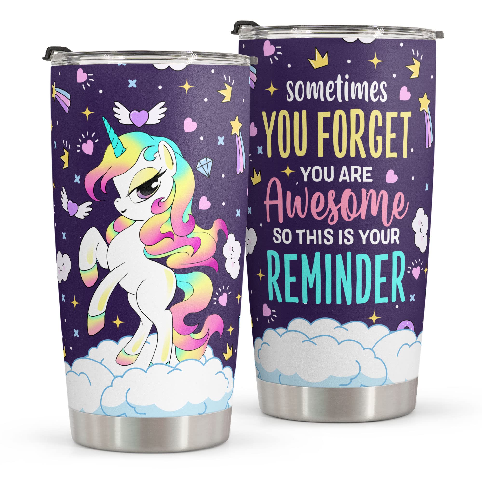 Magical Unicorn Tumbler 20oz Stainless Steel - Cute Insulated Cup for Women & Girls - Perfect Birthday, Christmas Gift for Daughter, Sister, Mom, Wife - Great for Home, Office & Travel Use