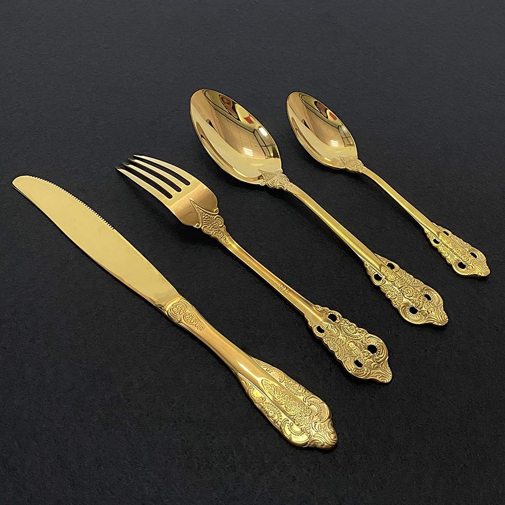 24-Piece Stainless Steel Flatware Set - 18/10 Premium Silverware Cutlery with Knives, Forks & Spoons - Elegant Dishwasher Safe Dinnerware for Everyday Use, Parties & Formal Dining (Rainbow Color)