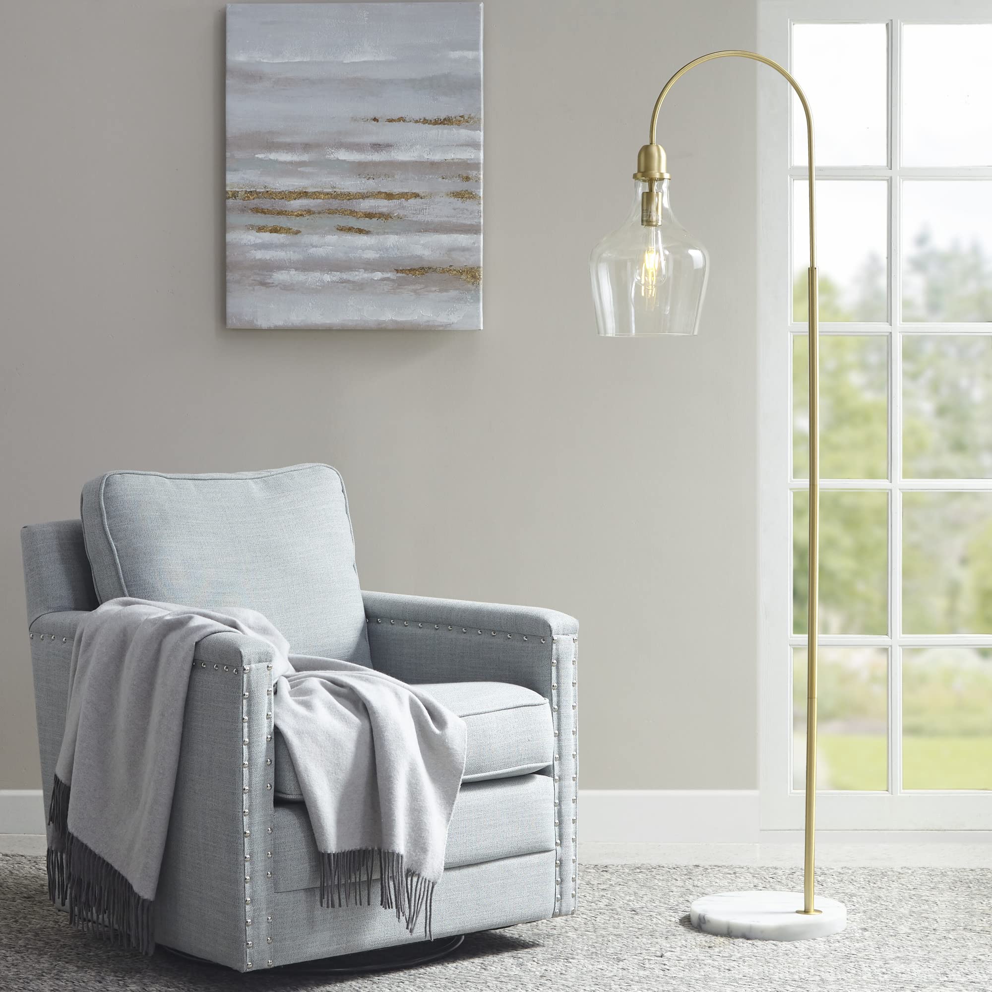 Hampton Hill Auburn Modern Floor Lamp with Bell Glass Shade & Marble Base - 72