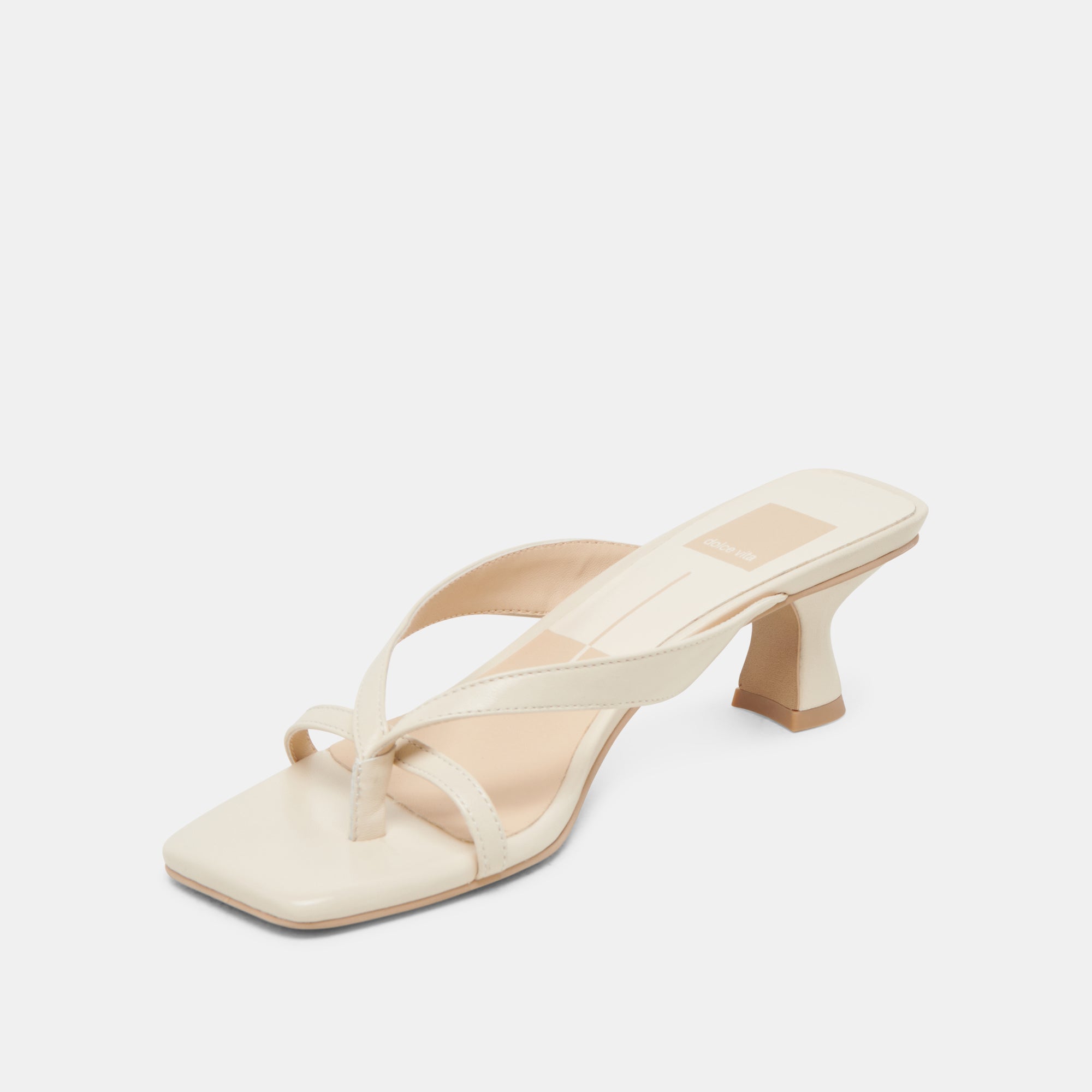 BREVEL Wide Heels in Off-White Leather - Comfortable Women's Block Heel Shoes for Work, Party & Special Occasions