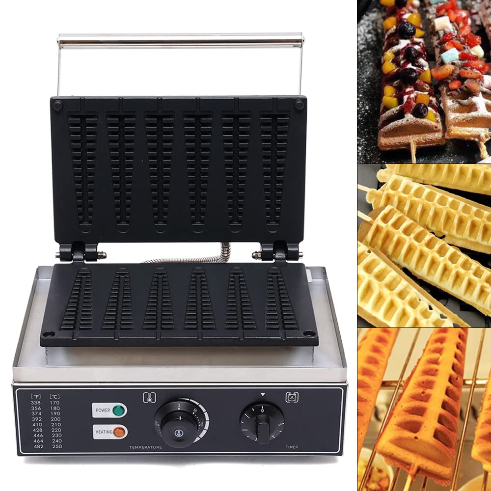 6 Stick 110V 1.55KW Commercial Waffle Maker - Stainless Steel Electric Waffle Machine with Nonstick Coating | Perfect for Breakfast, Brunch, Cafes & Restaurants