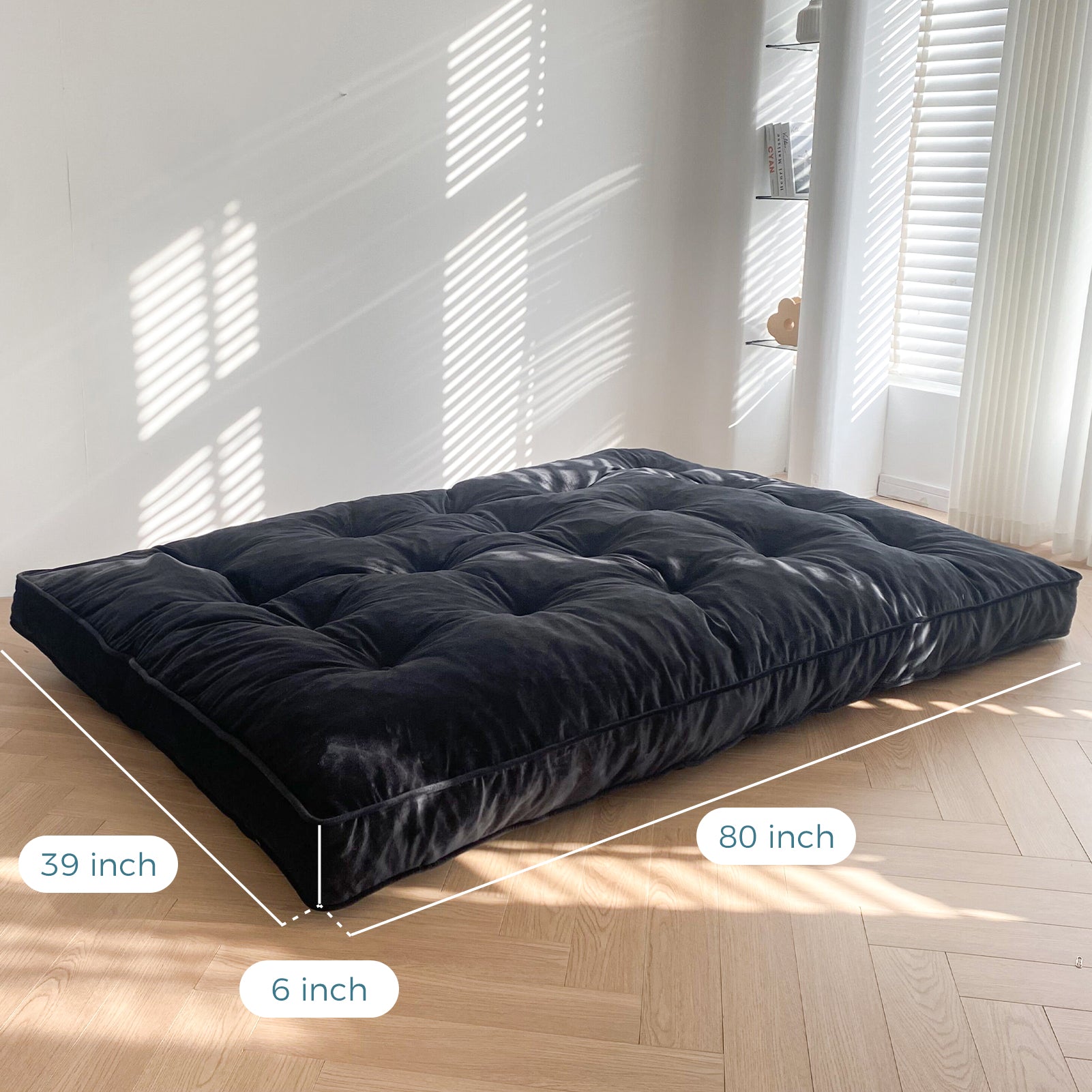 MAXYOYO 6-Inch Thick Velvet Futon Mattress for Sofa Couch Bed - Comfortable & Supportive Sleeper Mattress for Adults (Black) - Perfect for Small Spaces, Guest Rooms & Dorm Rooms